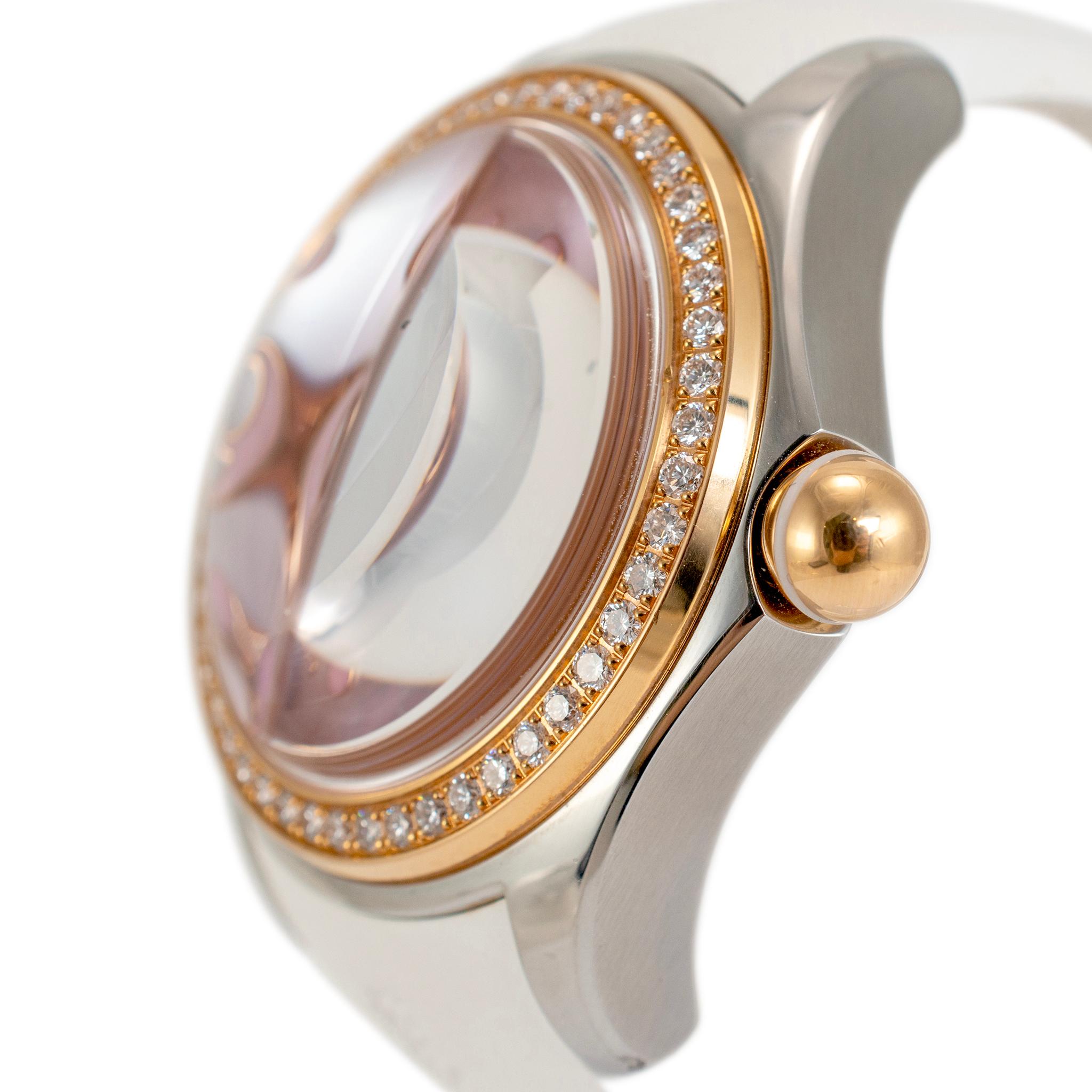 Round Cut Corum Bubble 42MM L295 Pink Mop Diamond Bezel Rose Gold Stainless Steel Watch For Sale