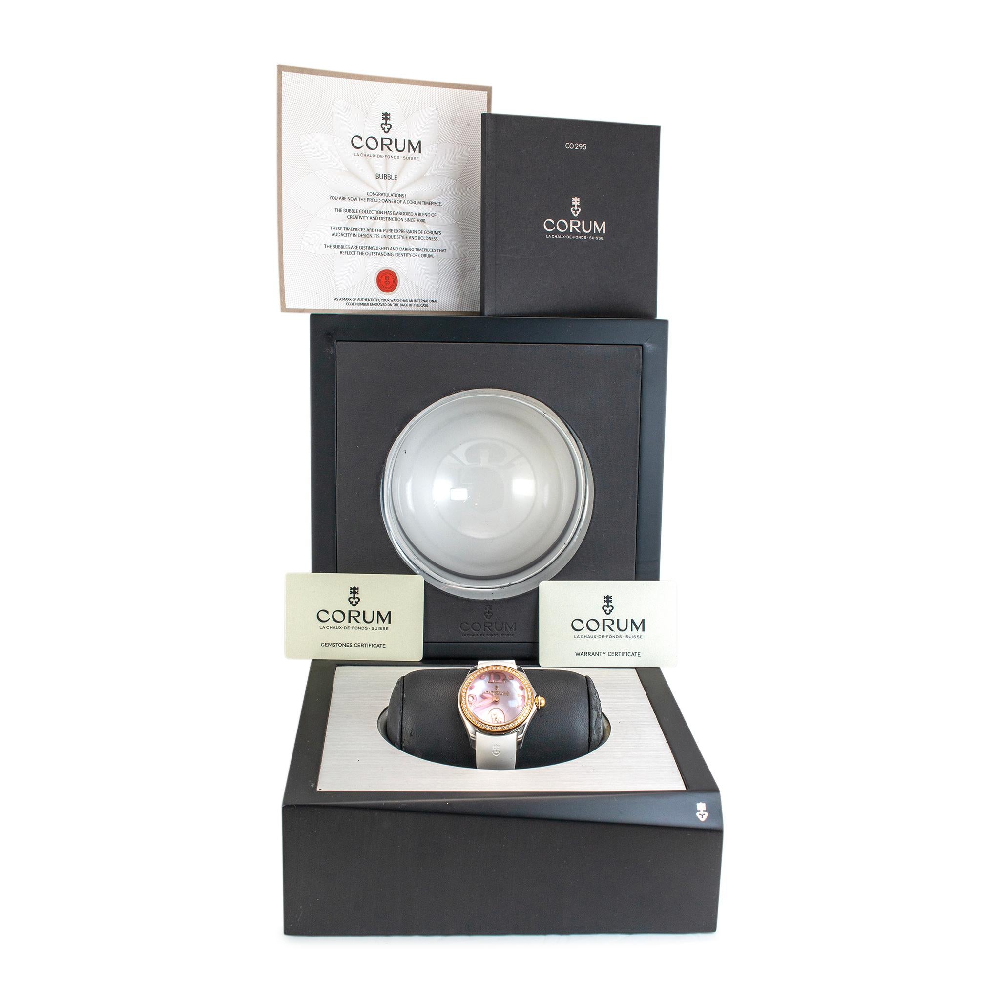 Corum Bubble 42MM L295 Pink Mop Diamond Bezel Rose Gold Stainless Steel Watch For Sale 1