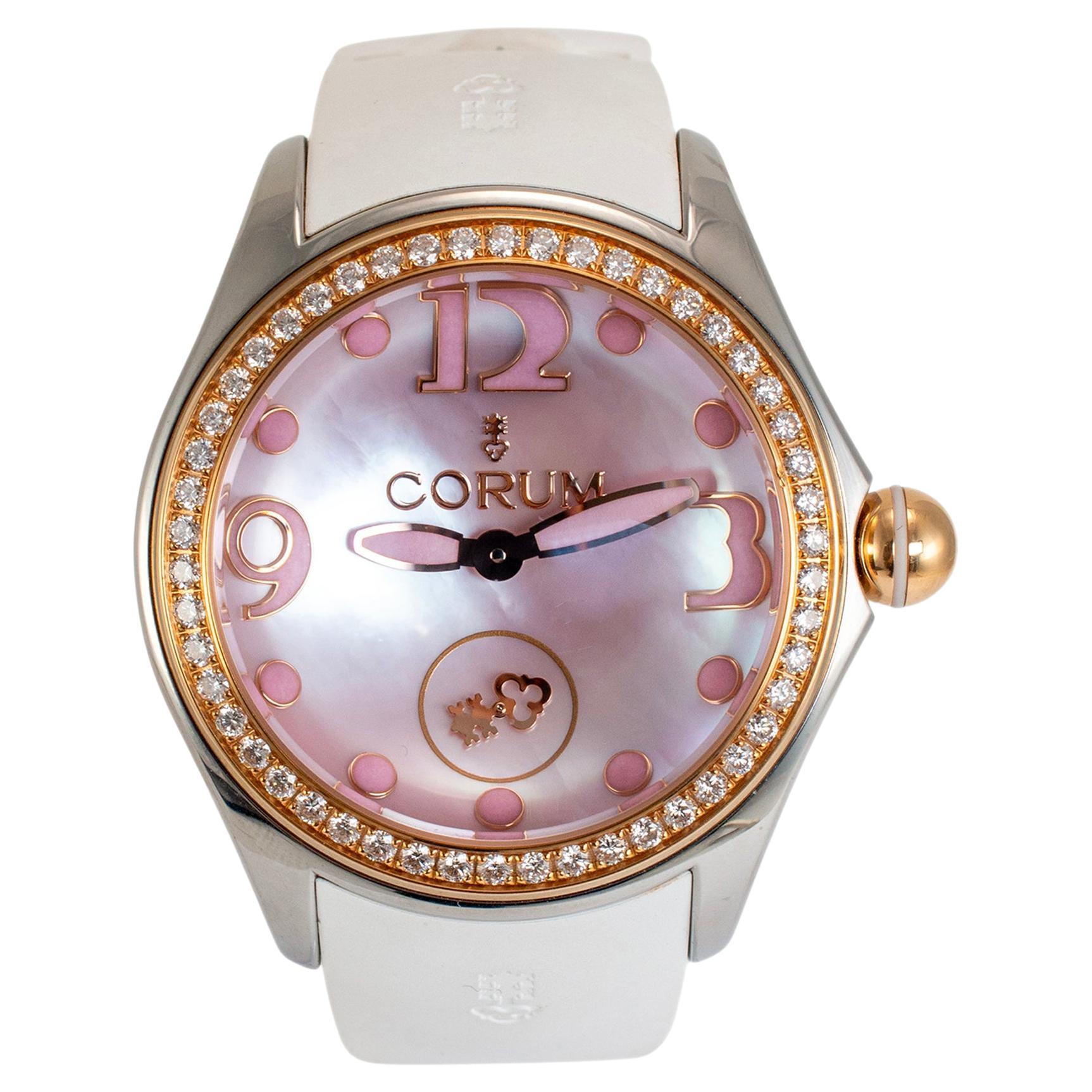 Corum Bubble 42MM L295 Pink Mop Diamond Bezel Rose Gold Stainless Steel Watch
