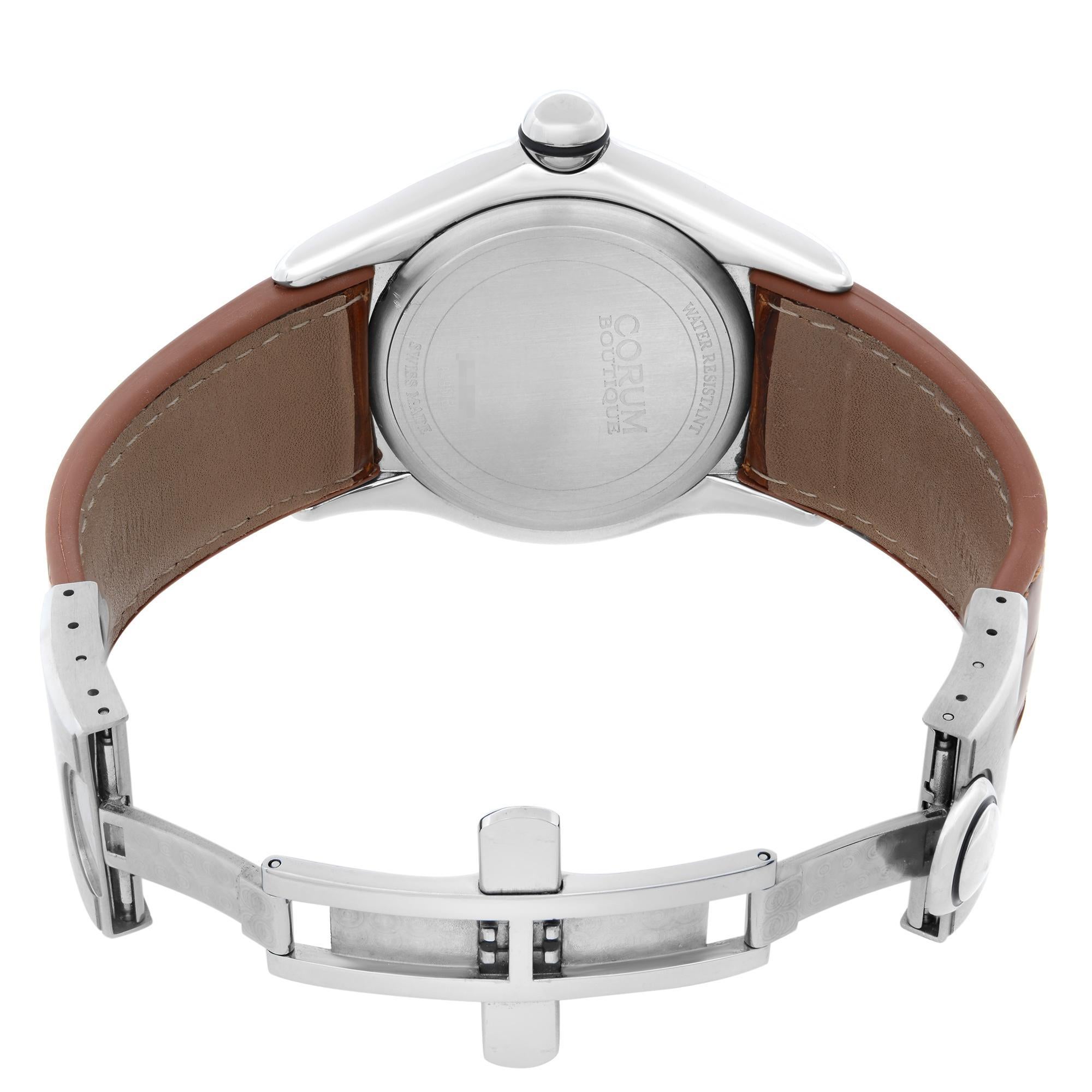 Corum Bubble Stainless Steel White Dial Leather Quarts Watch 163.150.20 In Excellent Condition In New York, NY