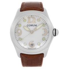 Montre Corum Bubble en acier inoxydable avec cadran blanc et quarts en cuir 163.150.20