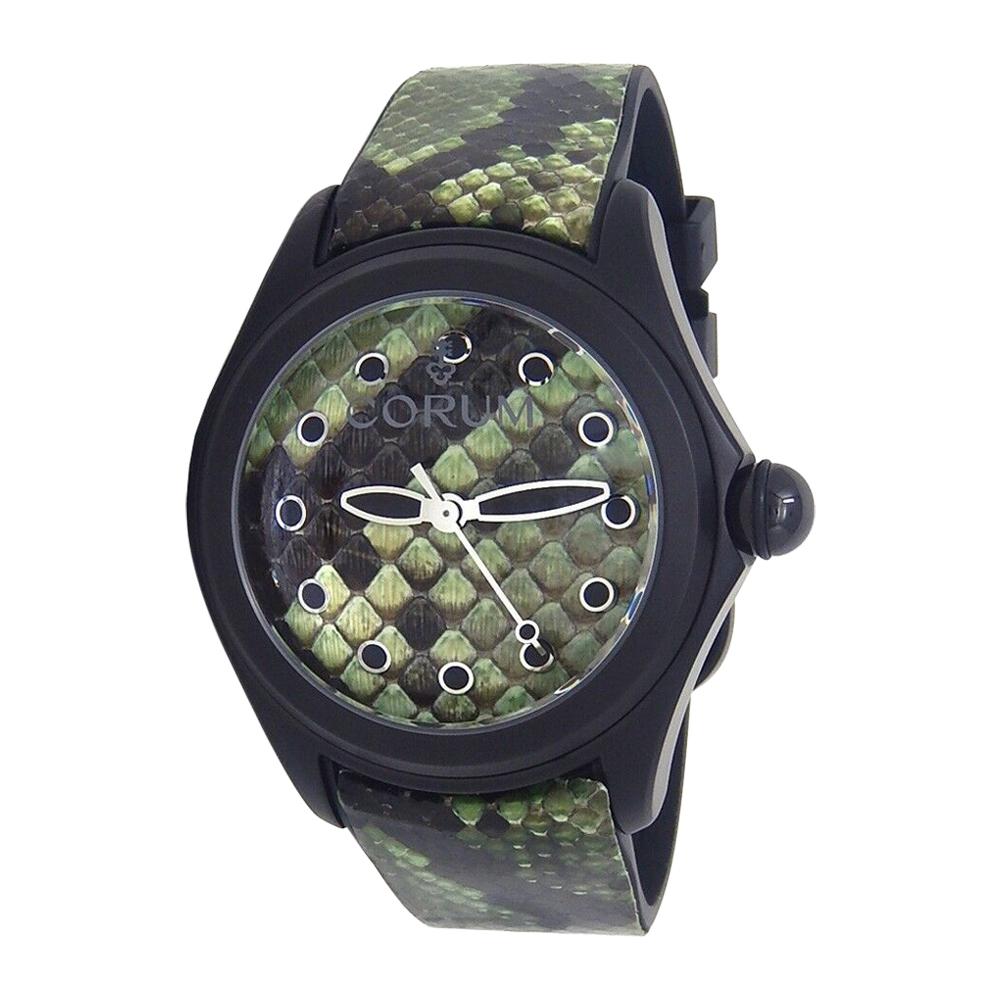 Corum Bubble 47 Green Python Black PVD Stainless Steel Automatic L082/03192 For Sale