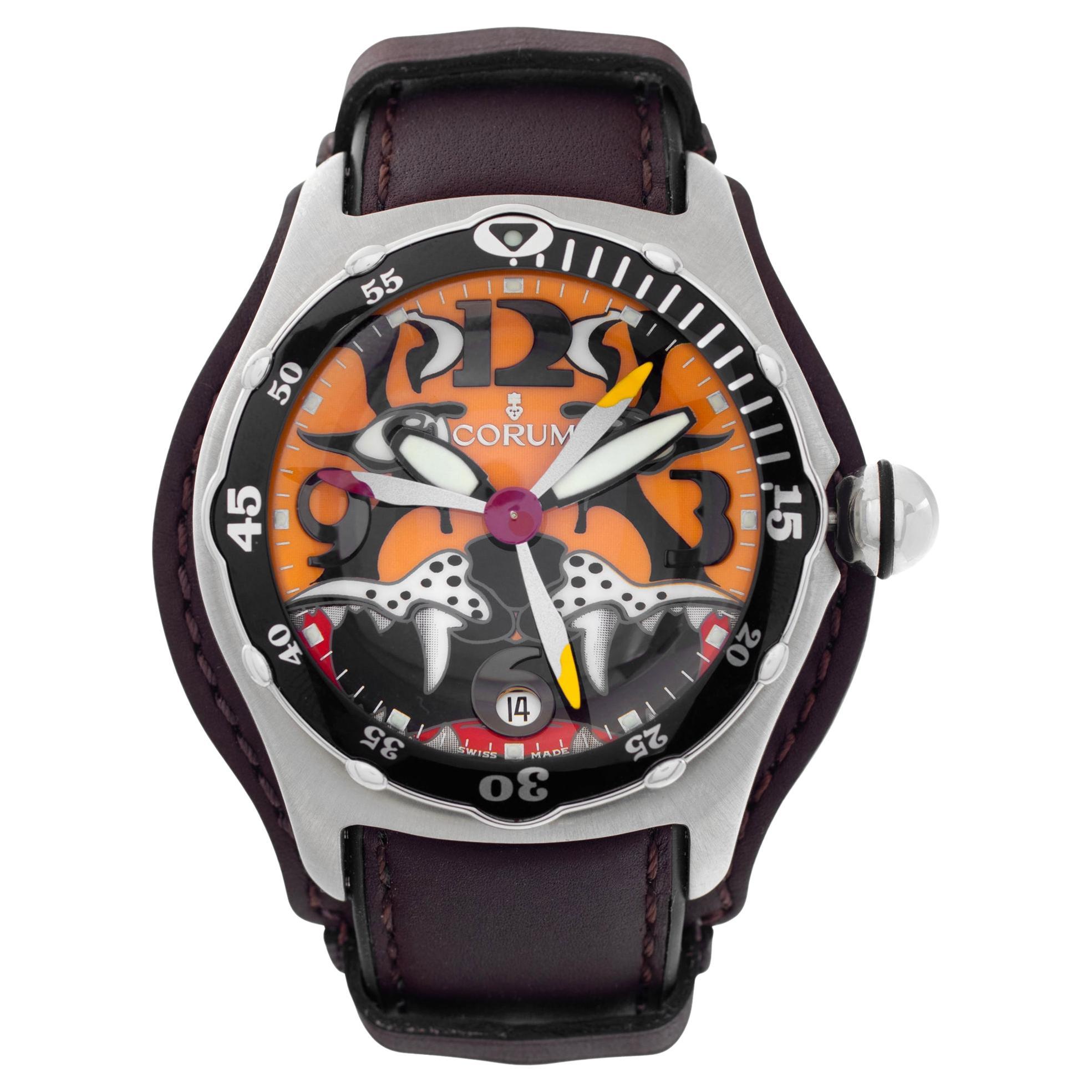 Montre automatique 45 mm Corum Bubblember "Bomber "Tiger" 2004 en acier inoxydable