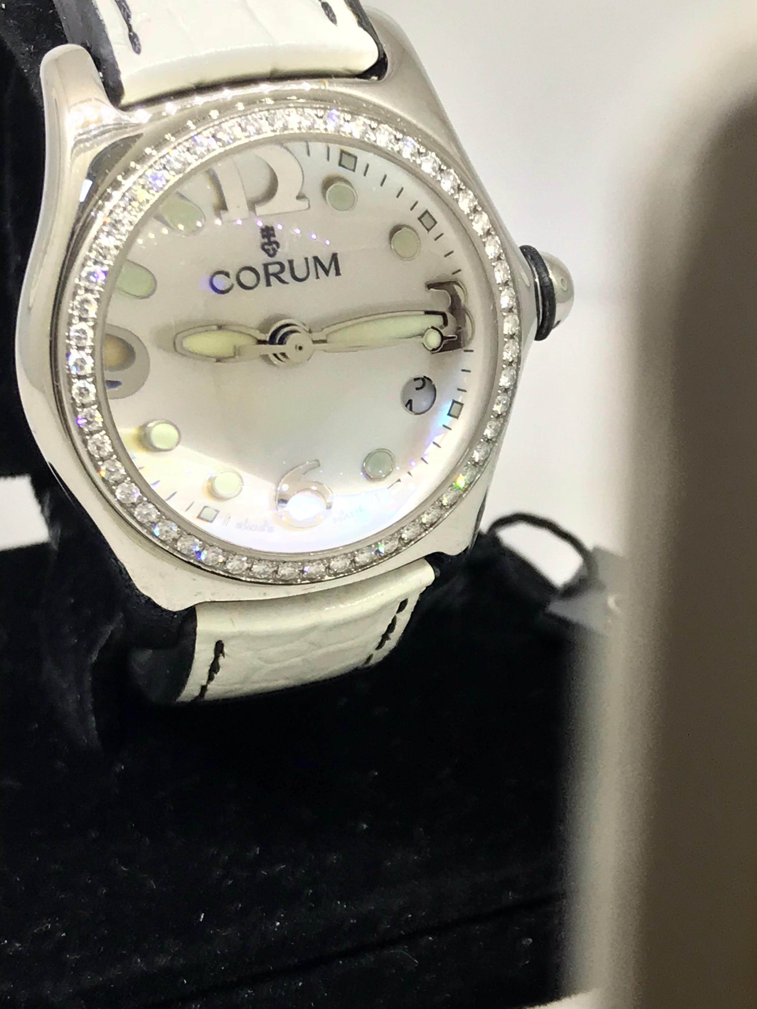 Corum Bubble Stainless Steel Diamond Bezel White Dial Ladies Watch 3915147 New For Sale 1