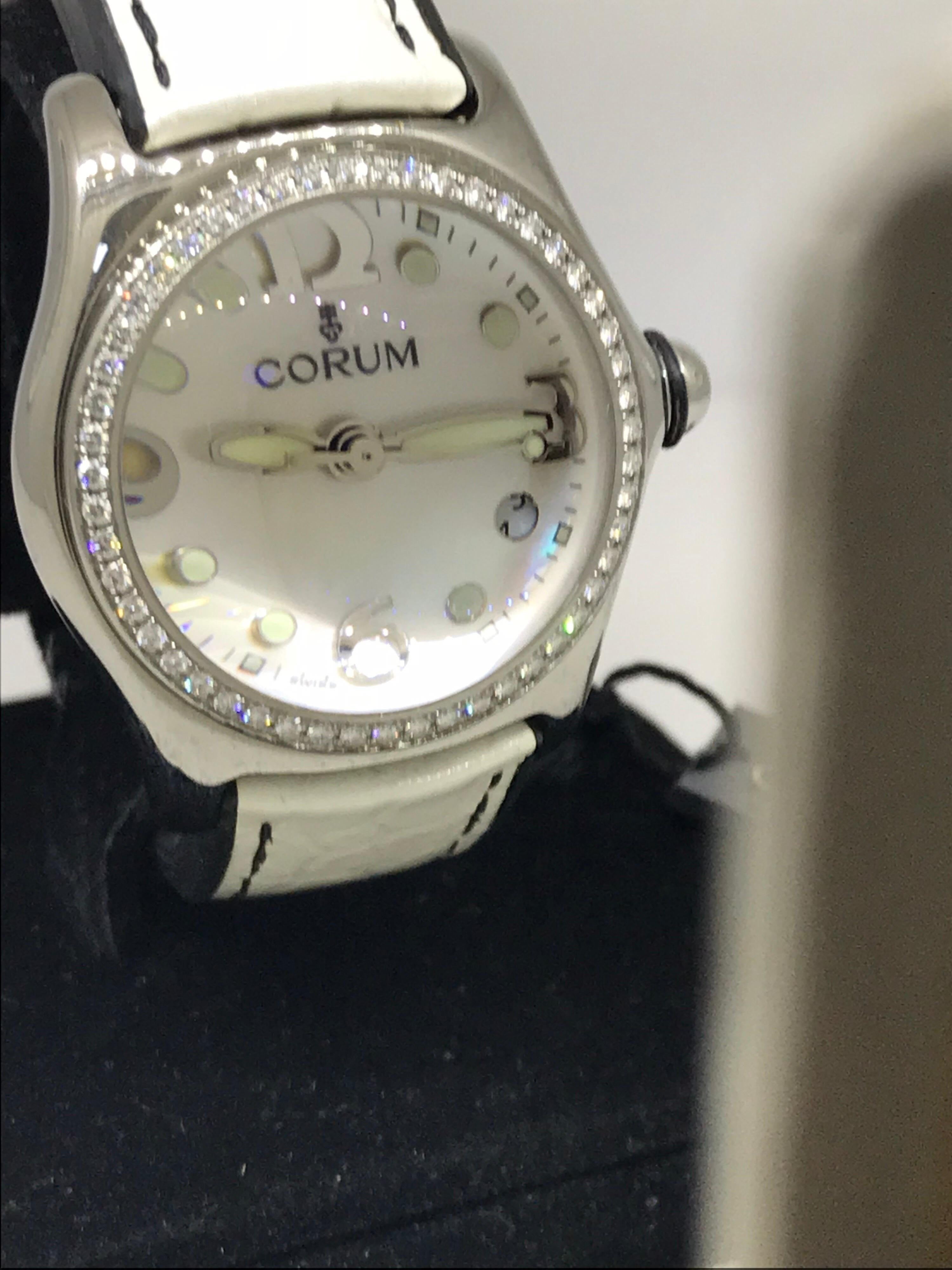 Corum Bubble Stainless Steel Diamond Bezel White Dial Ladies Watch 3915147 New For Sale 2