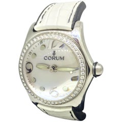 Corum Bubble Stainless Steel Diamond Bezel White Dial Ladies Watch 3915147 New
