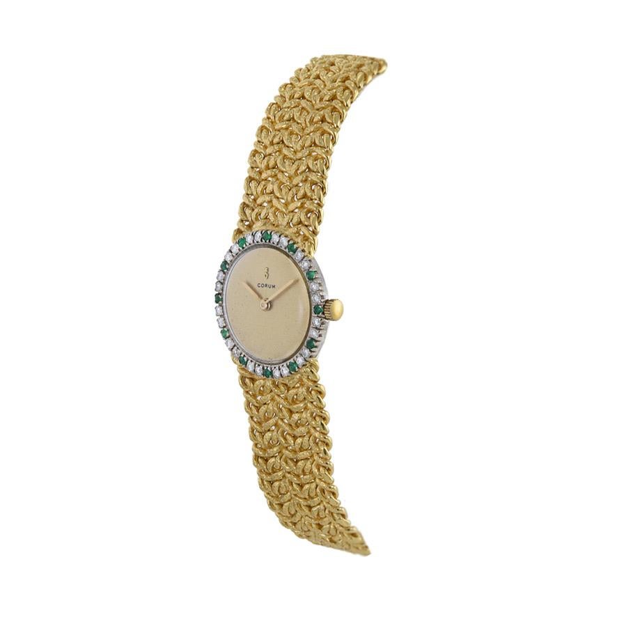 Retro Corum Cocktail Watch 18K Yellow Gold with Diamonds and Rubies For Sale