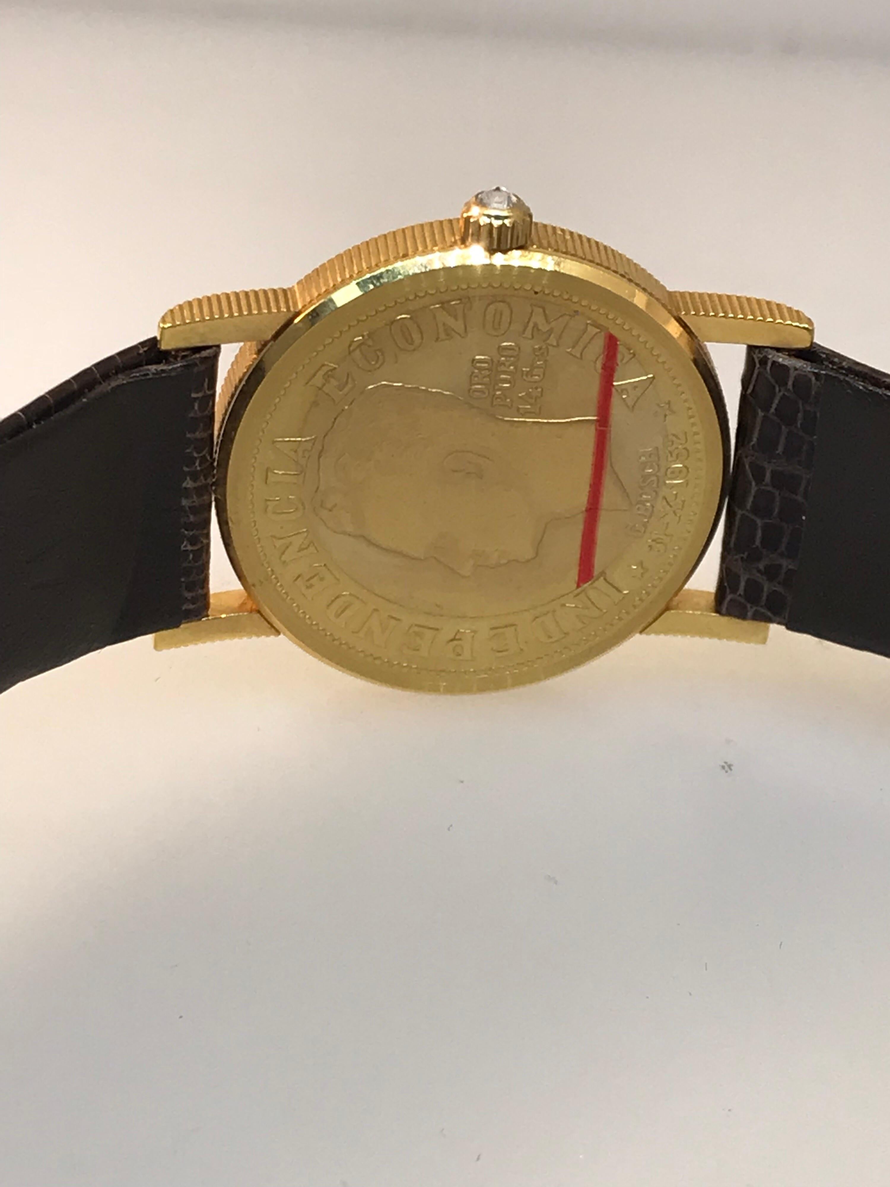 Corum Coin Yellow Gold Brown Leather Band Quartz Ladies Watch 4414756 New For Sale 5
