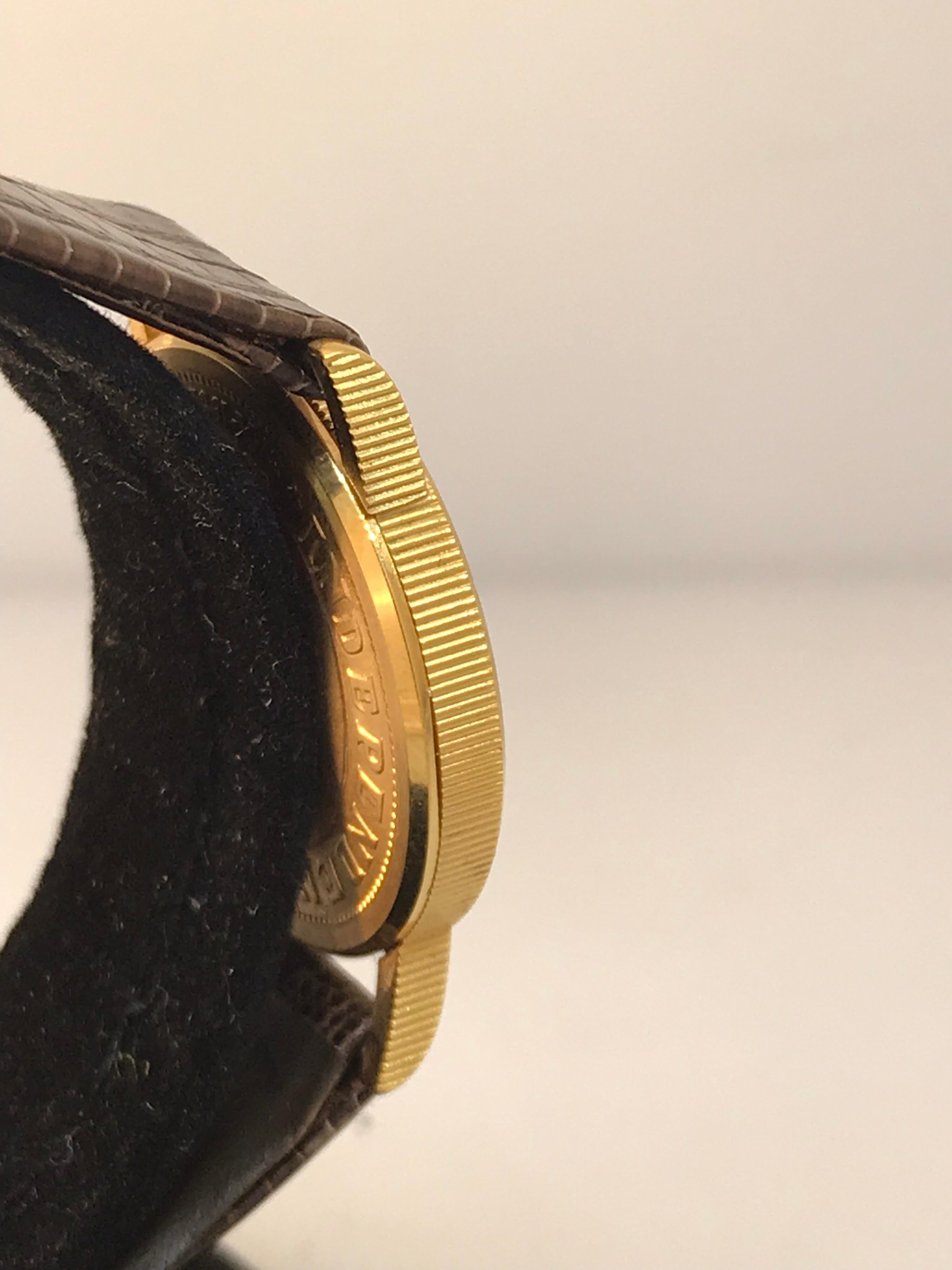 Women's Corum Coin Yellow Gold Brown Leather Band Quartz Ladies Watch 4414756 New For Sale