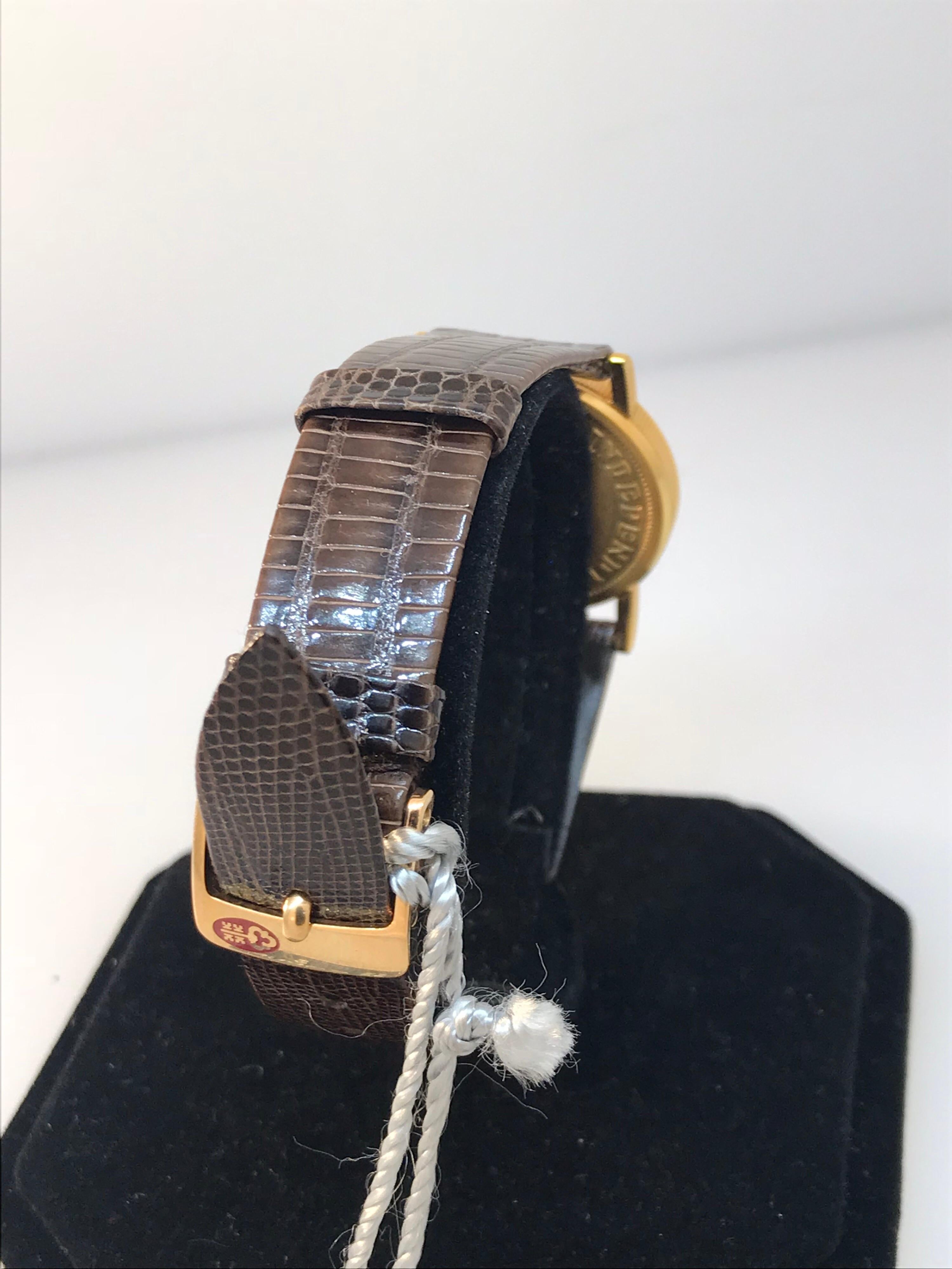 Corum Coin Yellow Gold Brown Leather Band Quartz Ladies Watch 4414756 New For Sale 3