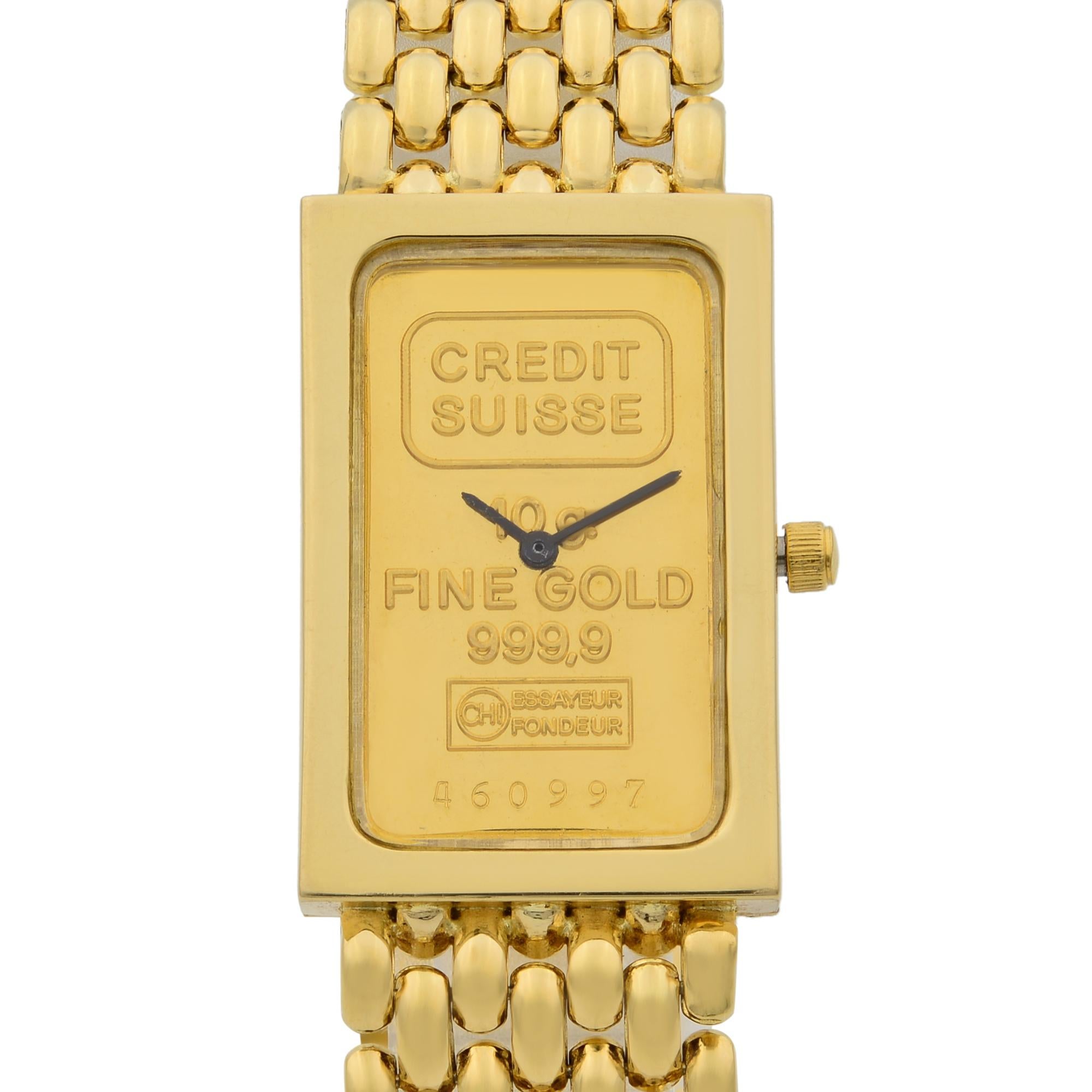 This pre-owned Corum  NA is a beautiful Ladie's timepiece that is powered by quartz (battery) movement which is cased in a yellow gold case. It has a  rectangle shape face, no features dial and has hand unspecified style markers. It is completed