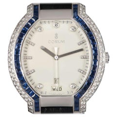 Corum Diamond and Sapphire Set Dress Watch 18 Karat White Gold White Dial