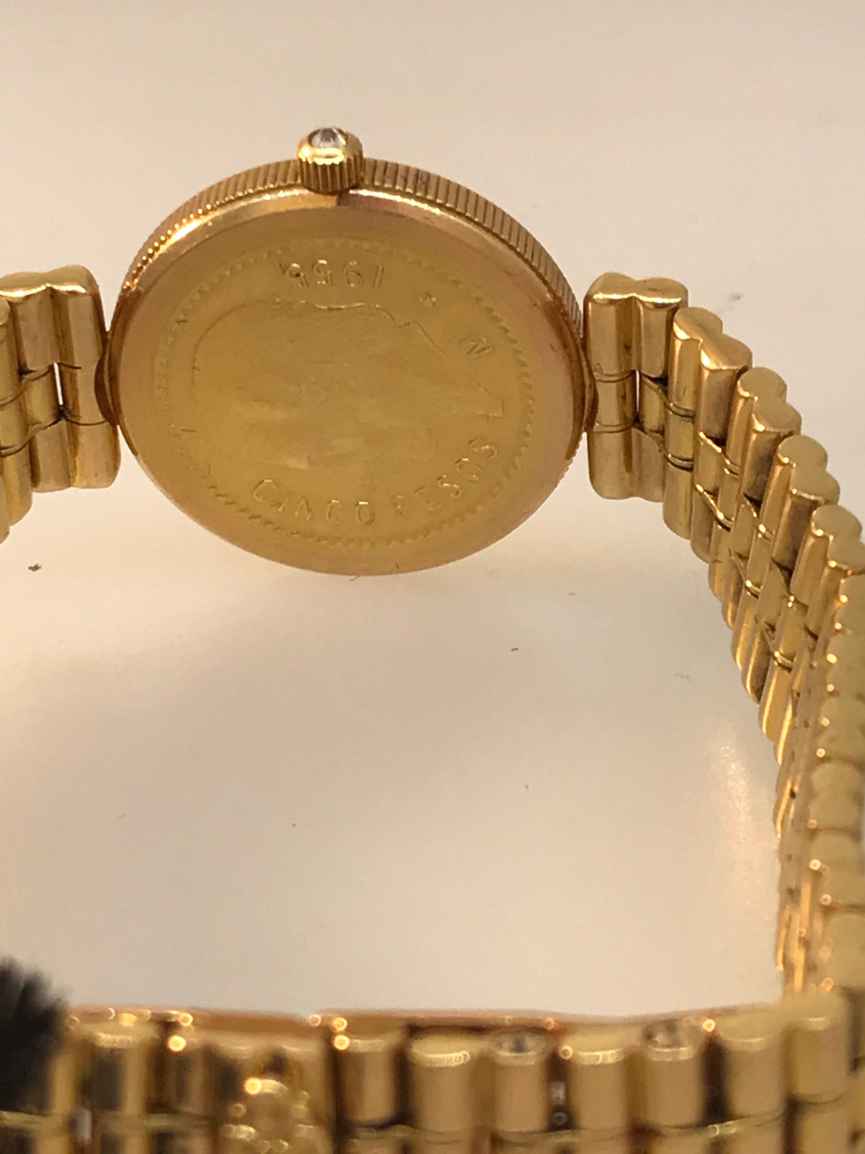 Corum Gold Coin 18 Karat Yellow Gold Bracelet Ladies Watch 3034856 New For Sale 6