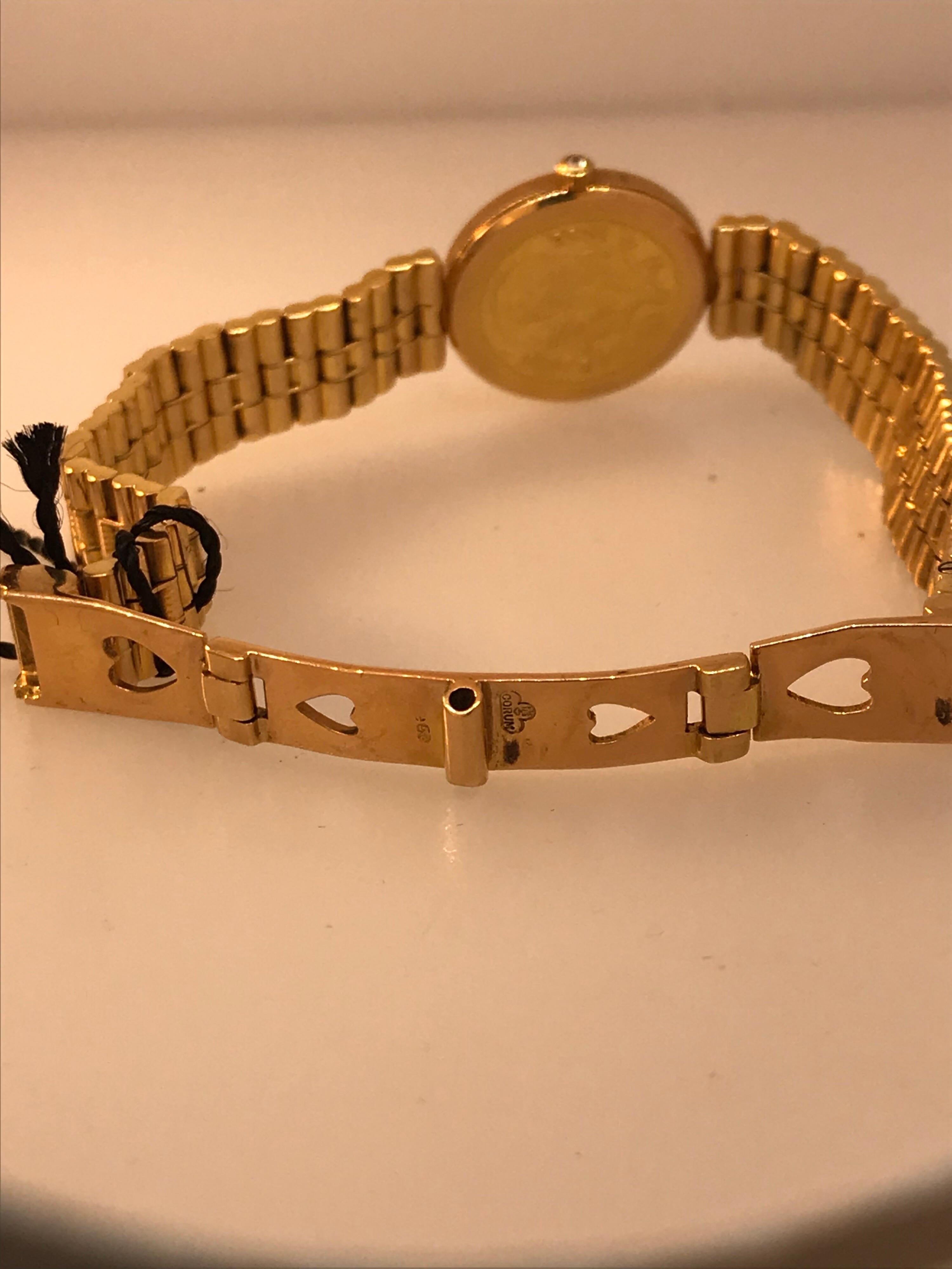 Corum Gold Coin 18 Karat Yellow Gold Bracelet Ladies Watch 3034856 New For Sale 7