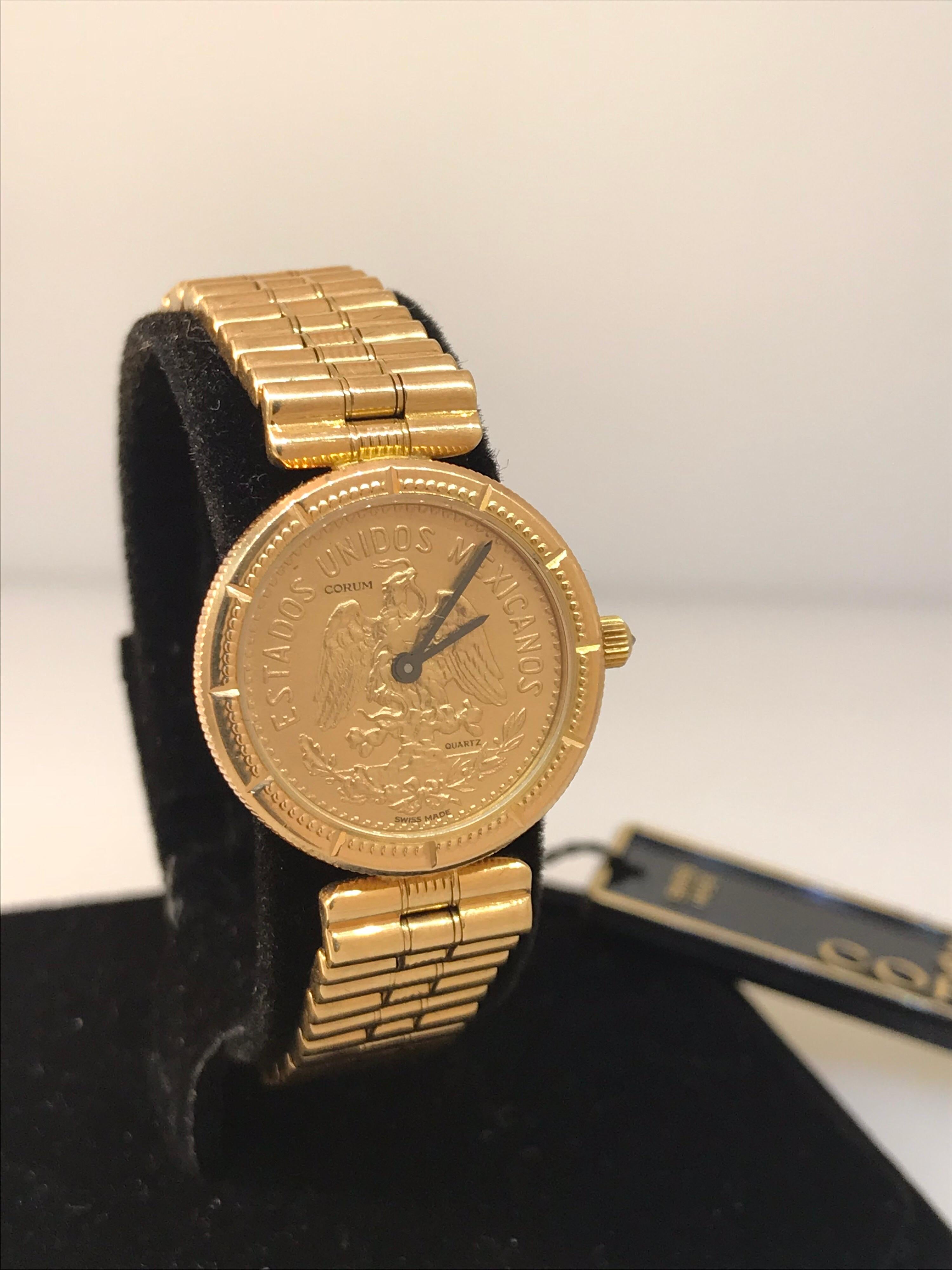 Corum Gold Coin Ladies Watch

Model Number: 3034856

100% Authentic

New / Old Stock

Comes with a generic Watch Box

18 Karat Yellow Gold Case & Bracelet

Case Diameter: 20mm

Last Known Retail was $17,950

