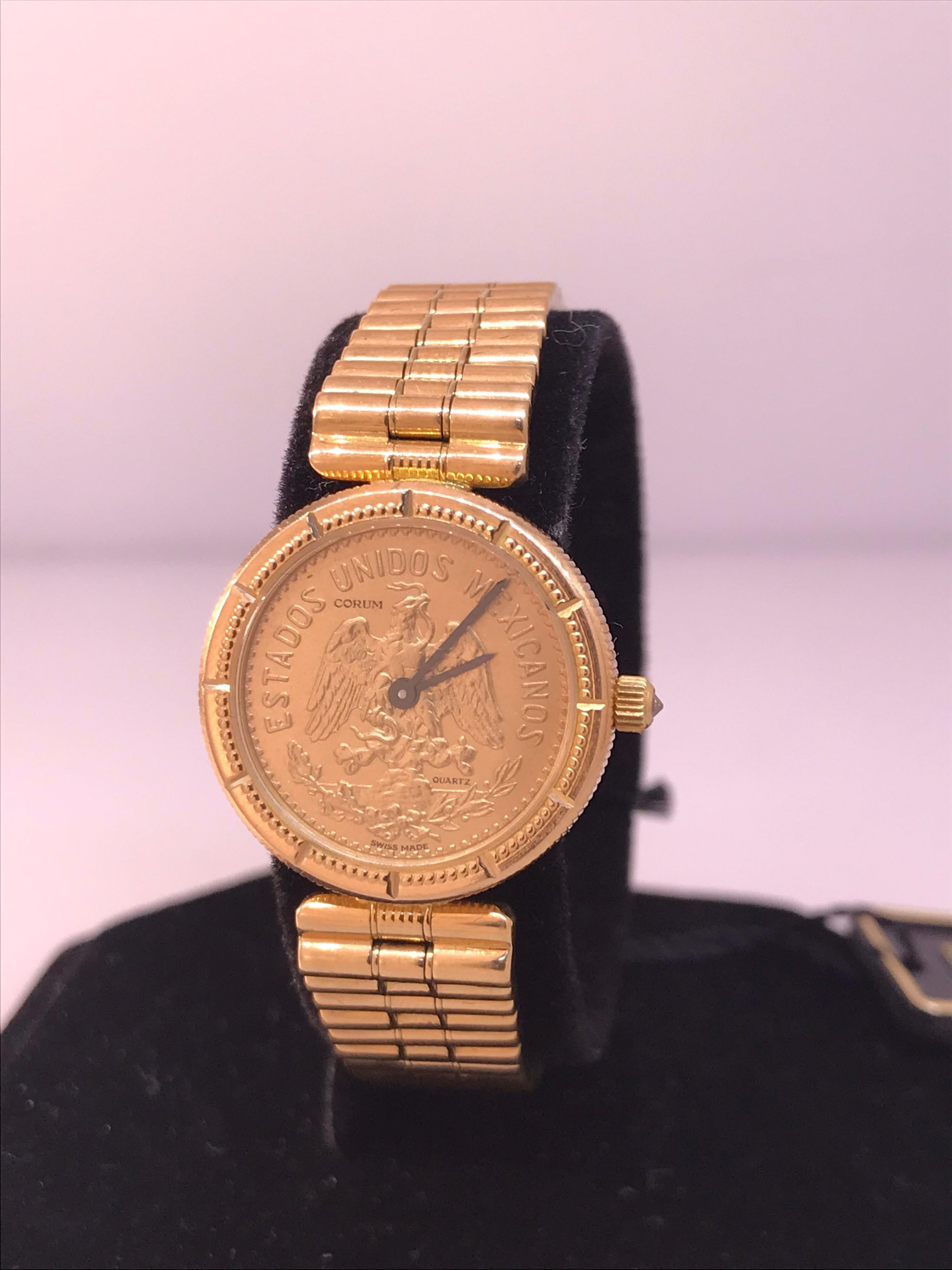 Corum Gold Coin 18 Karat Yellow Gold Bracelet Ladies Watch 3034856 New In Excellent Condition For Sale In New York, NY