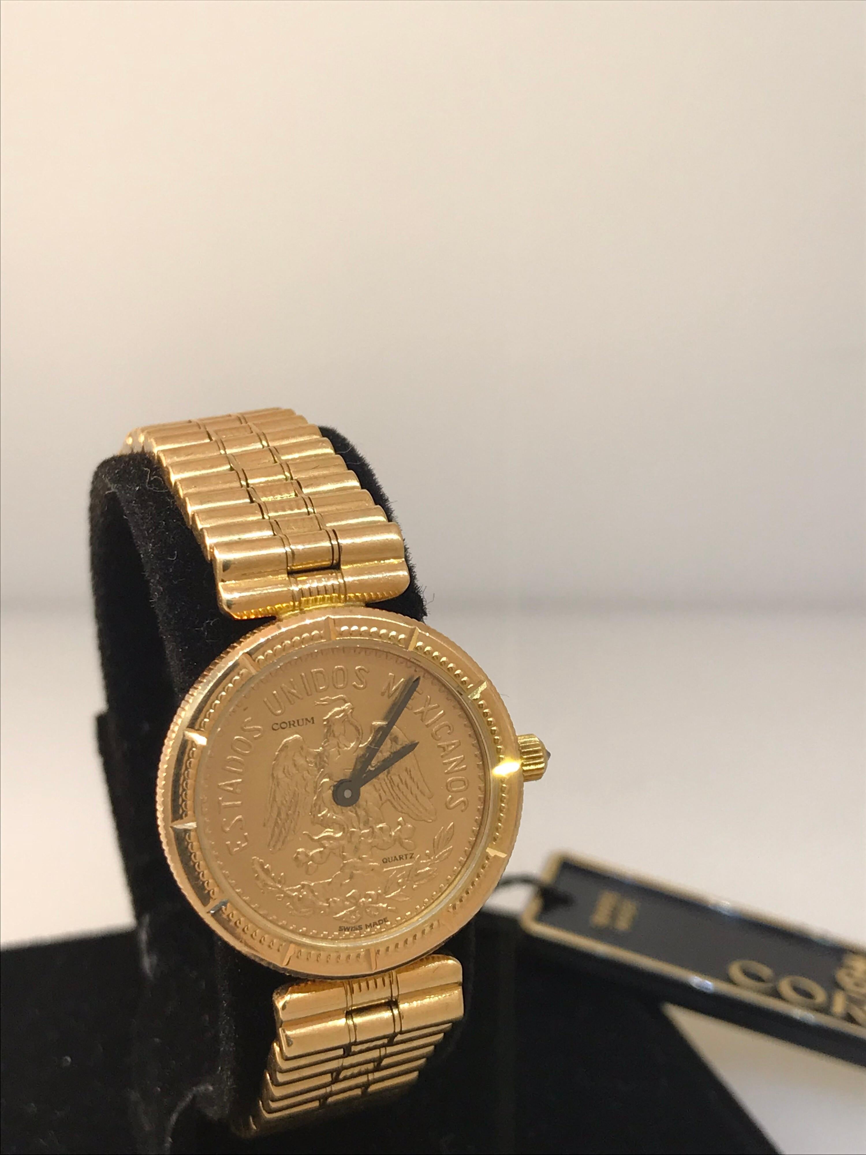 Women's Corum Gold Coin 18 Karat Yellow Gold Bracelet Ladies Watch 3034856 New For Sale