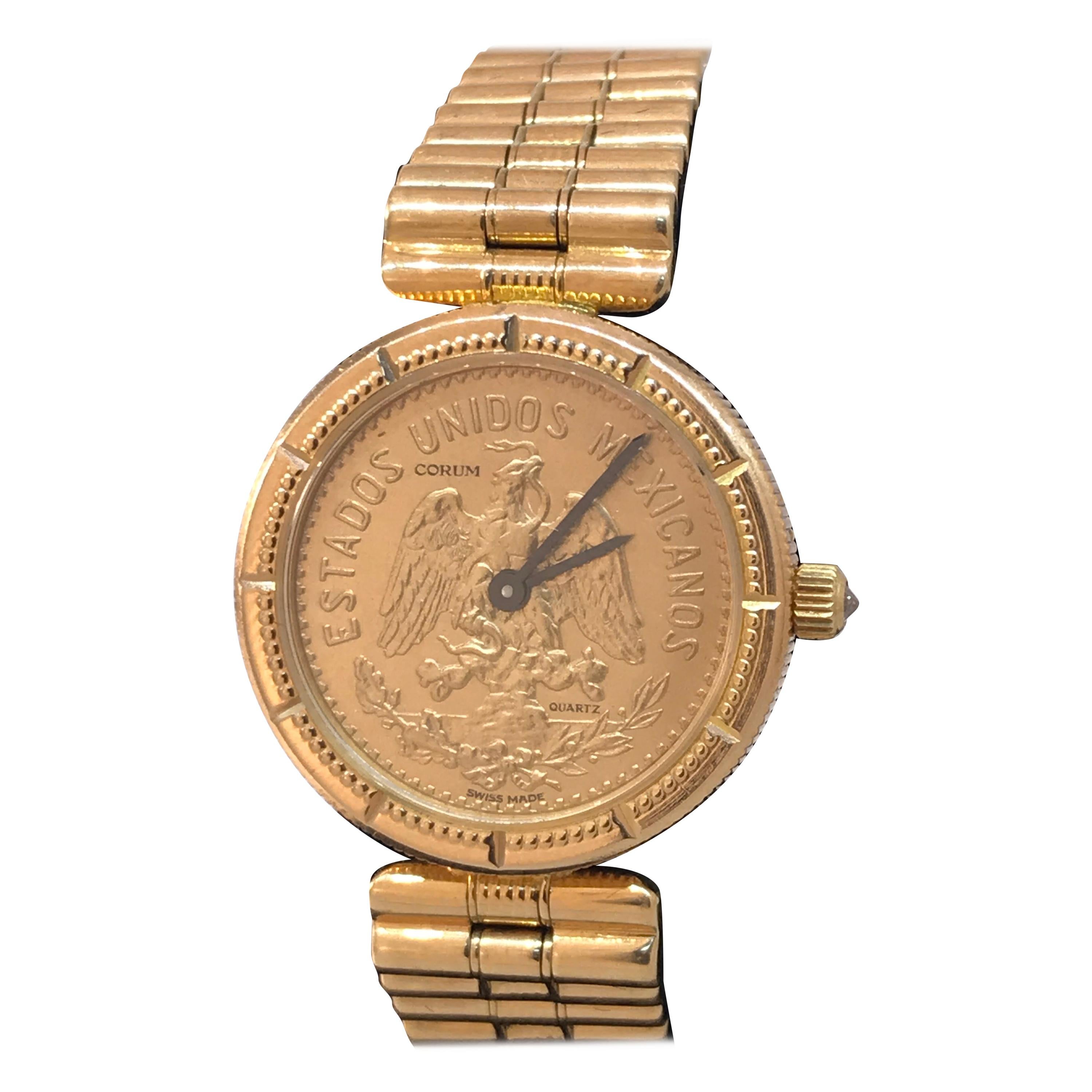 Corum Gold Coin 18 Karat Yellow Gold Bracelet Ladies Watch 3034856 New For Sale