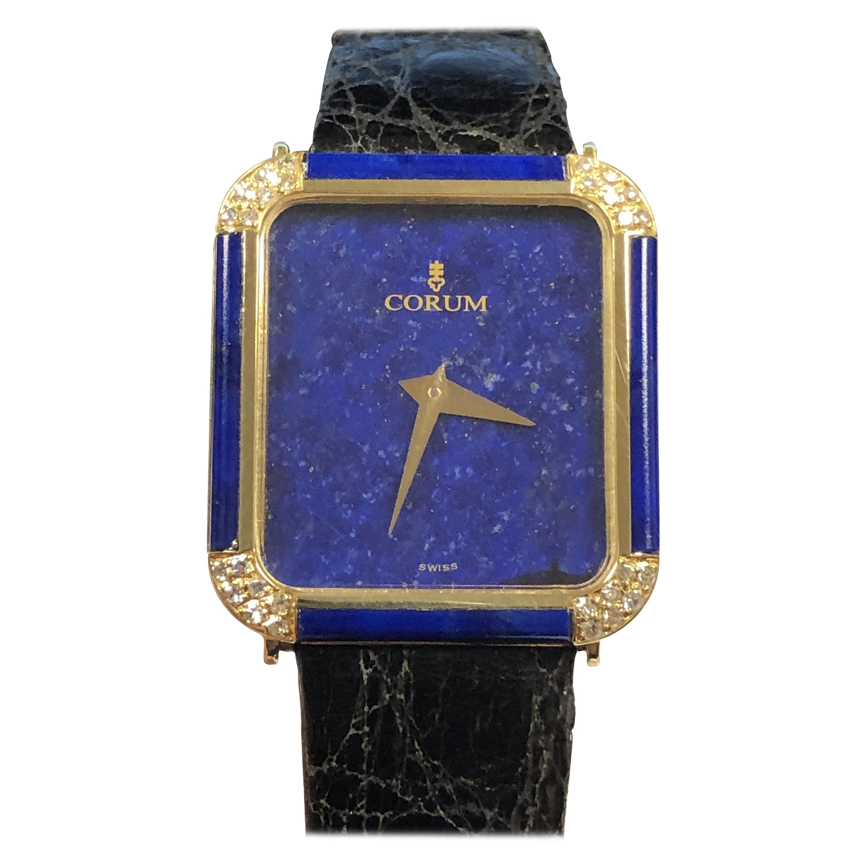 Corum Gold Diamond and Lapis Cased and Lapis Dial Mechanical Wristwatch