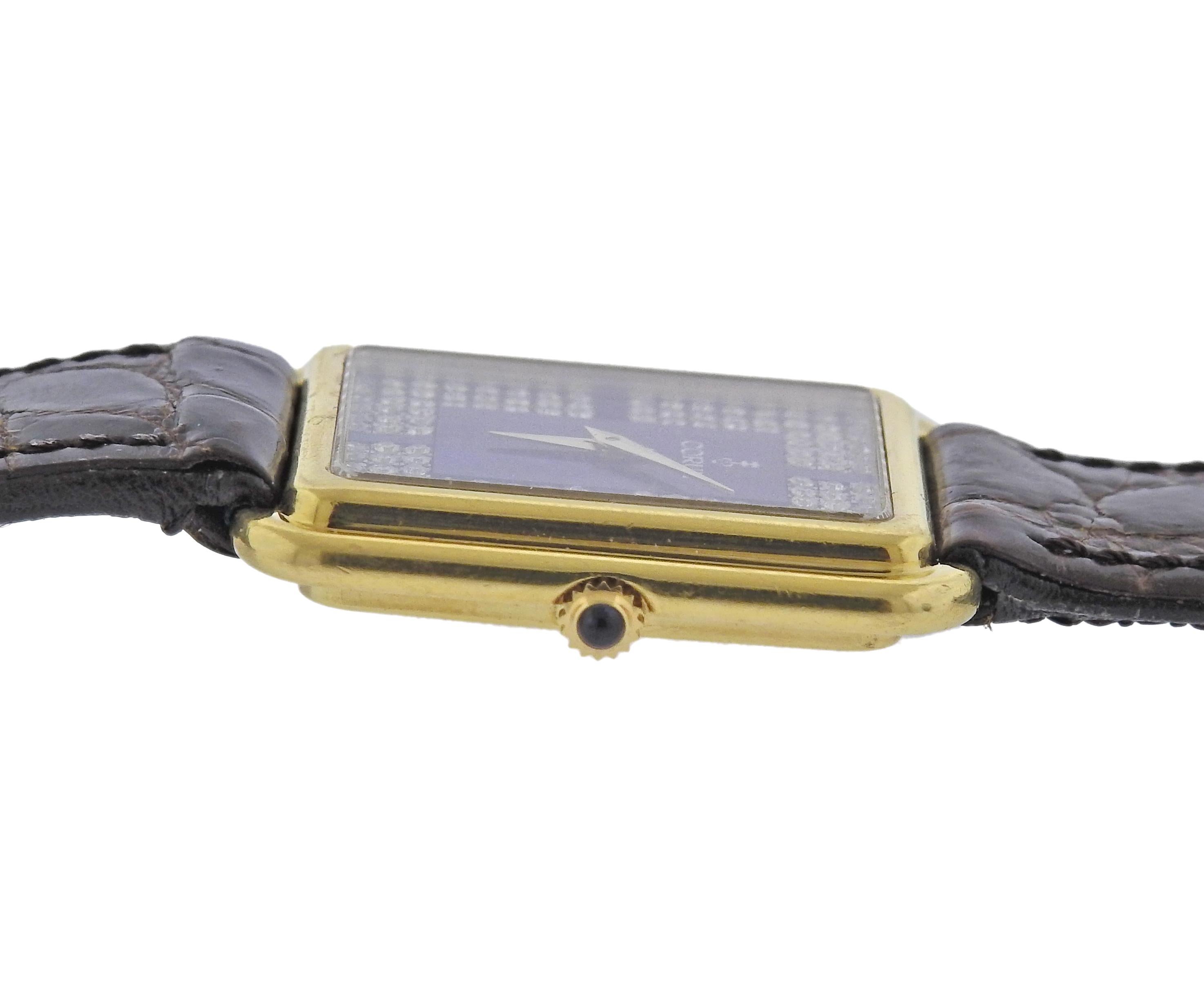 Round Cut Corum Gold Diamond Lapis Dial Watch