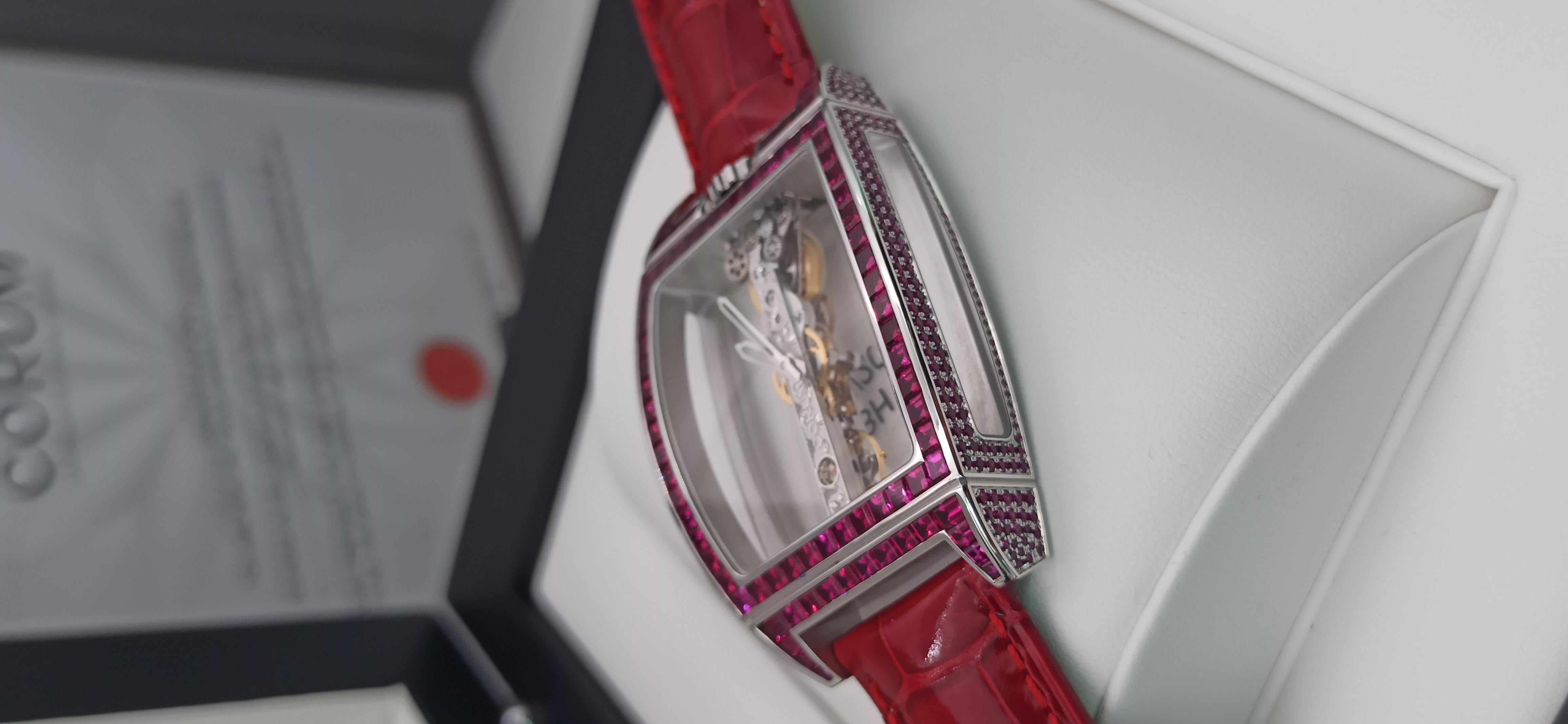 Corum Golden Bridge Gent, White Gold Rubies Pave Case In New Condition For Sale In Mestre Venezia, IT