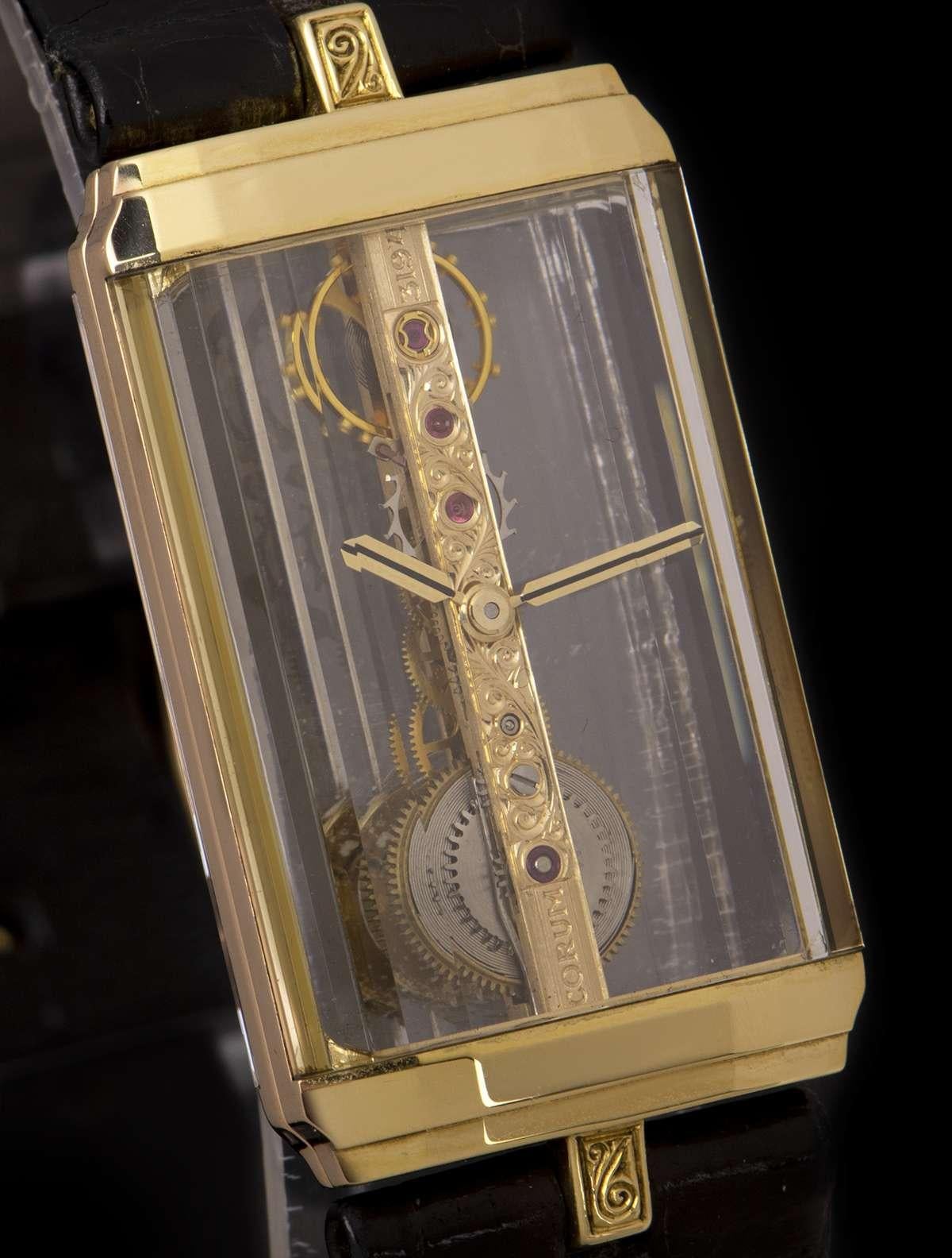 Corum Golden Bridge Mid-Size 18 Karat Yellow Gold Skeleton Dial 13.150.56 In Excellent Condition In Mayfair, London, London