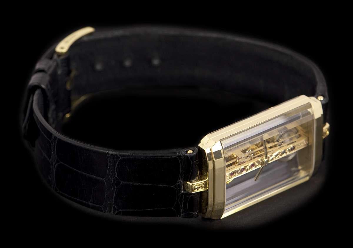 Women's or Men's Corum Golden Bridge Mid-Size 18 Karat Yellow Gold Skeleton Dial 13.150.56