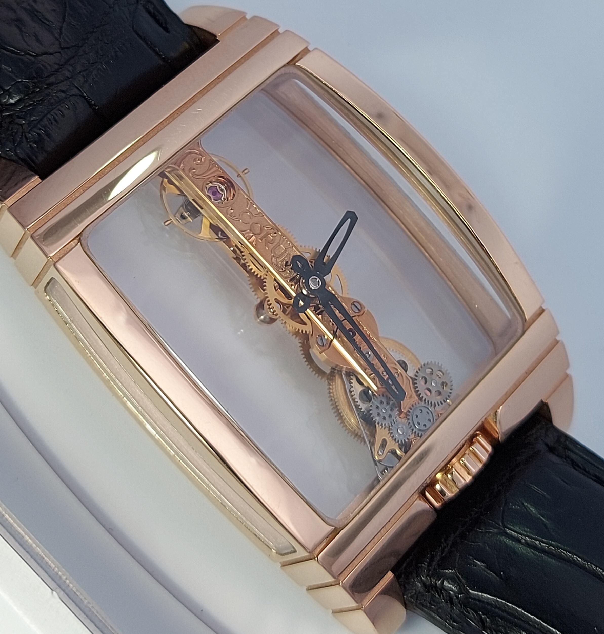 Artisan Corum Golden Bridge Model, 18kt Rose Gold, Linear Movement, Hand Winding For Sale