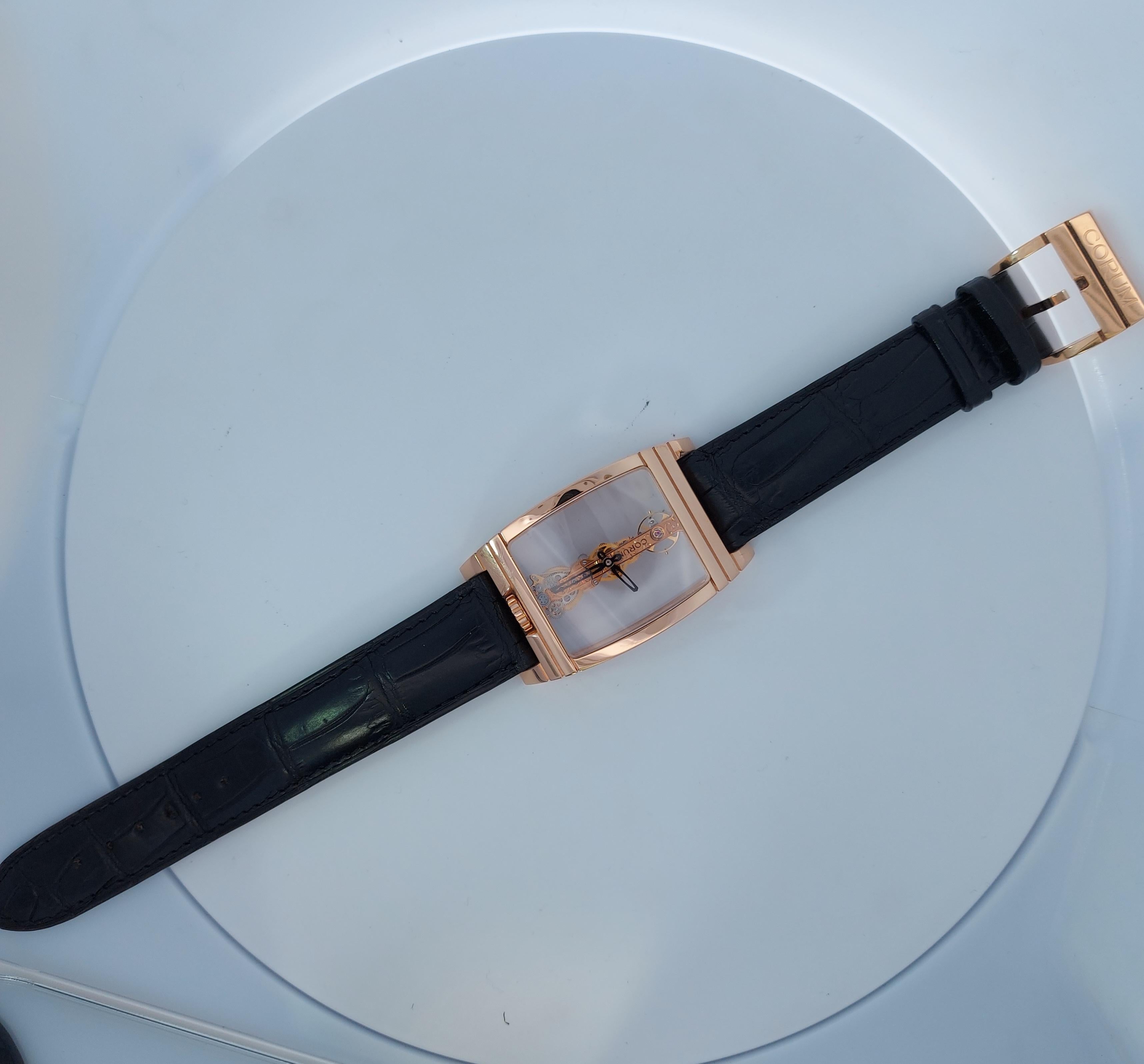 Corum Golden Bridge Model, 18kt Rose Gold, Linear Movement, Hand Winding In Excellent Condition For Sale In Antwerp, BE