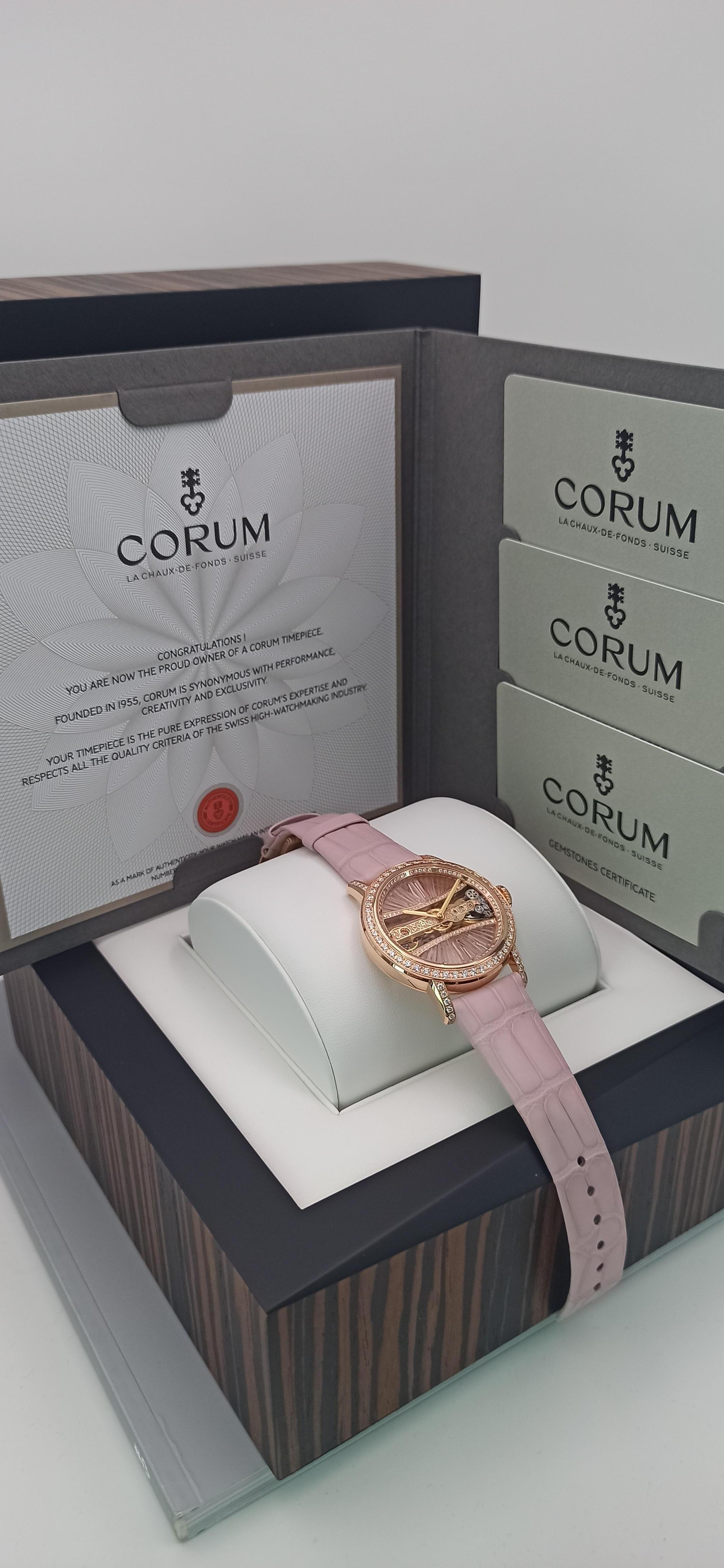 Brilliant Cut Corum Golden Bridge Round Lady, 18k Rose Gold, Diamonds Case For Sale