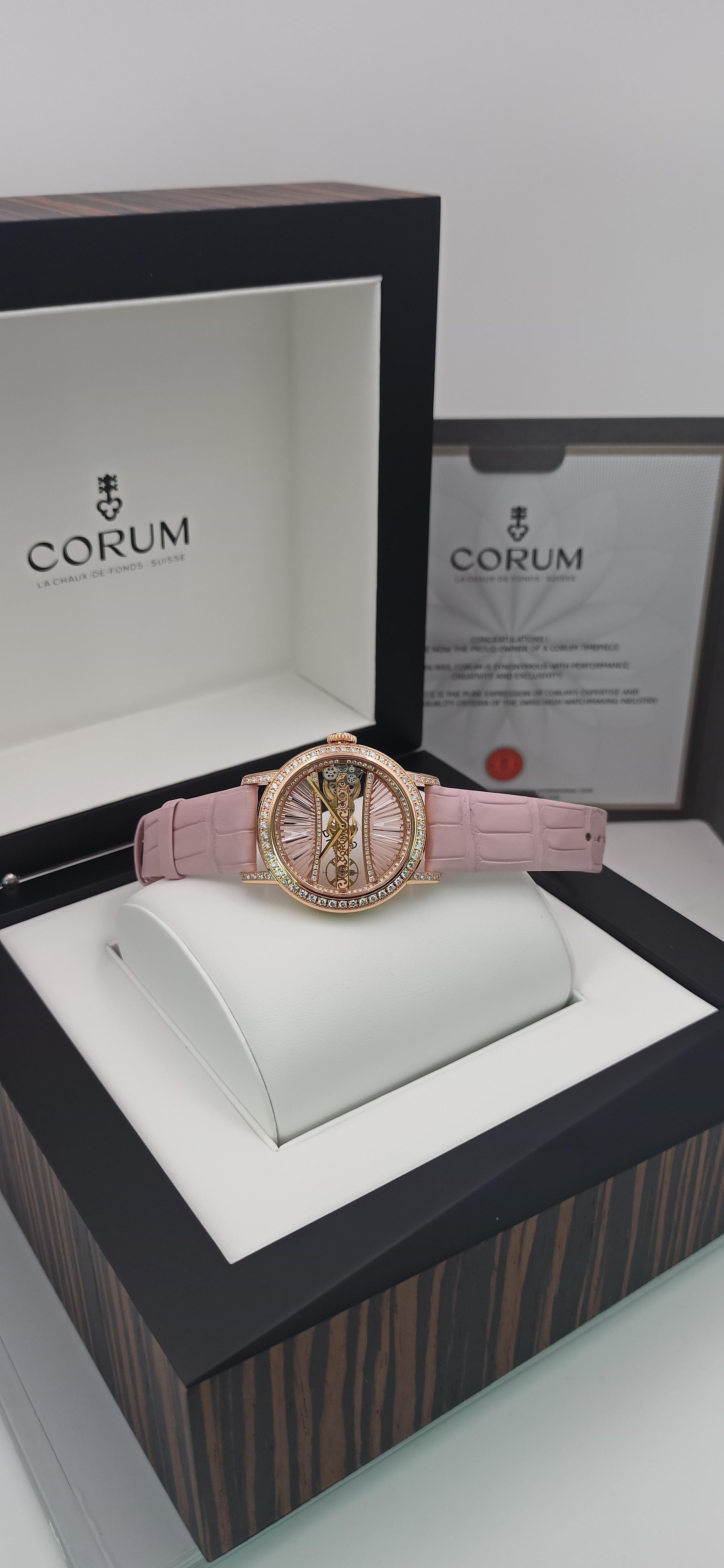 Corum Golden Bridge Round Lady, 18k Rose Gold, Diamonds Case In New Condition For Sale In Mestre Venezia, IT