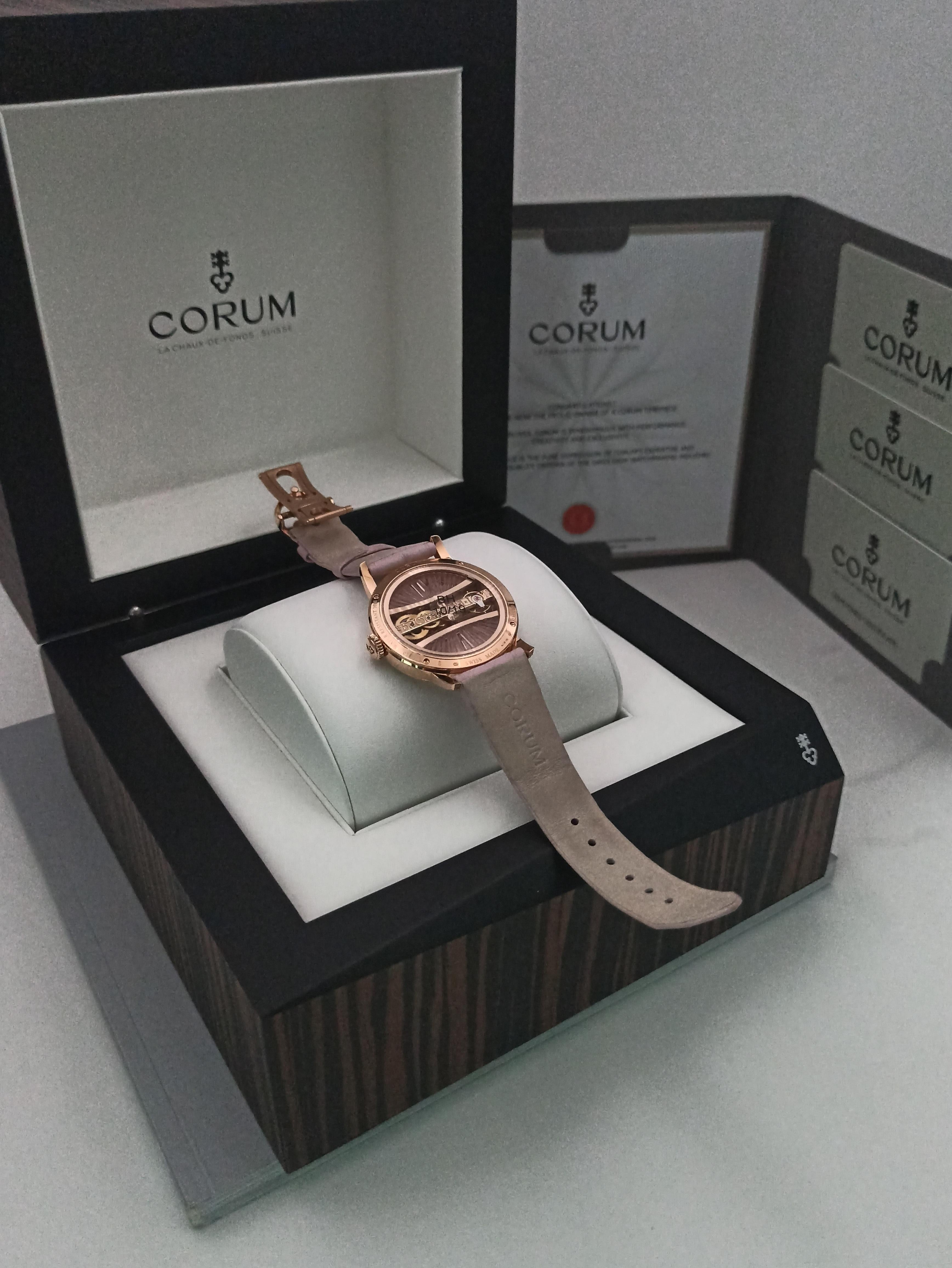 Women's or Men's Corum Golden Bridge Round Lady, 18k Rose Gold, Diamonds Case For Sale