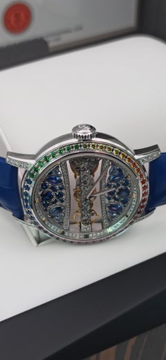 Corum Golden Bridge Round Lady, 18k White Gold, Saphires Reinbow
