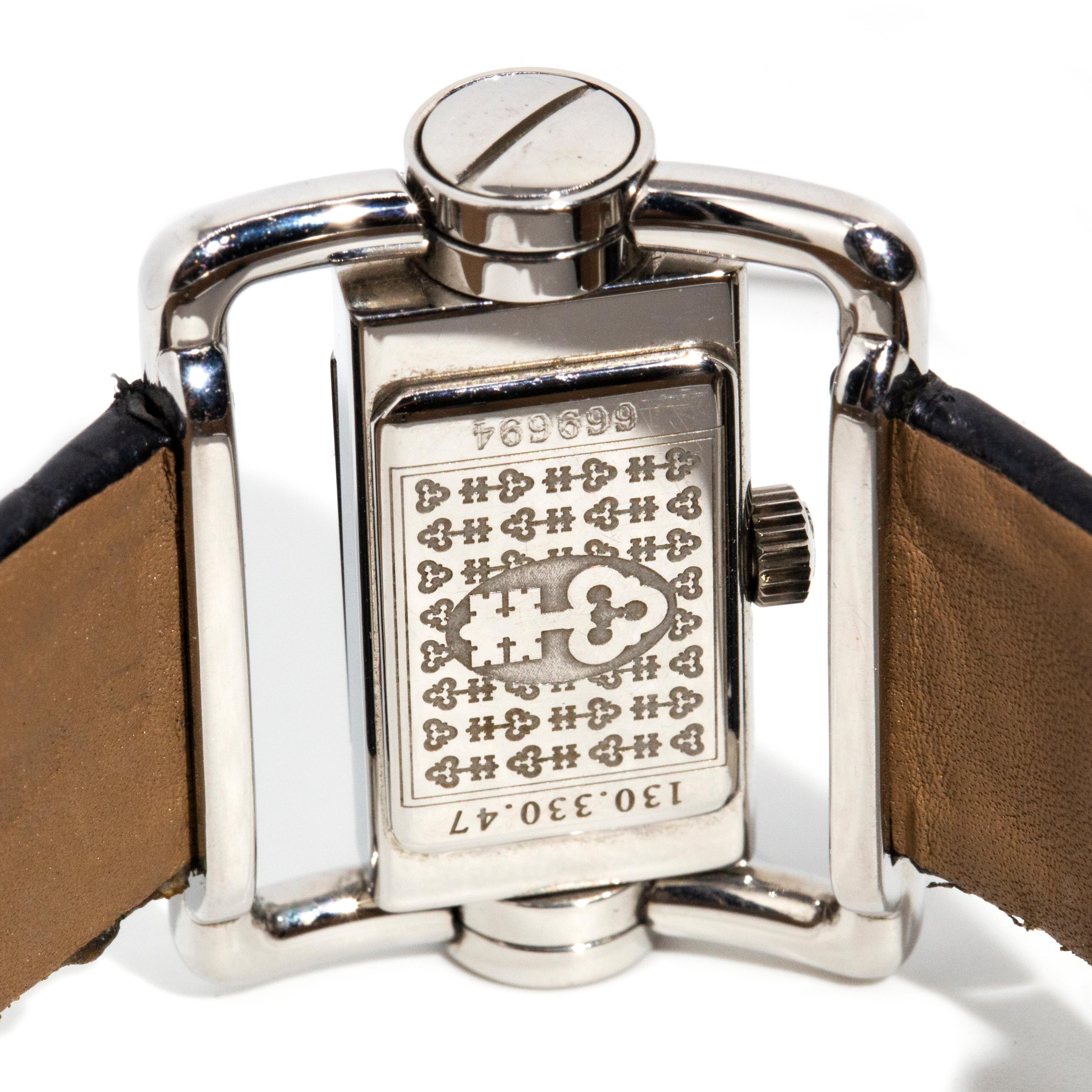 Corum Horizontal Diamond Ladies Steel Watch Black Leather Strap 2