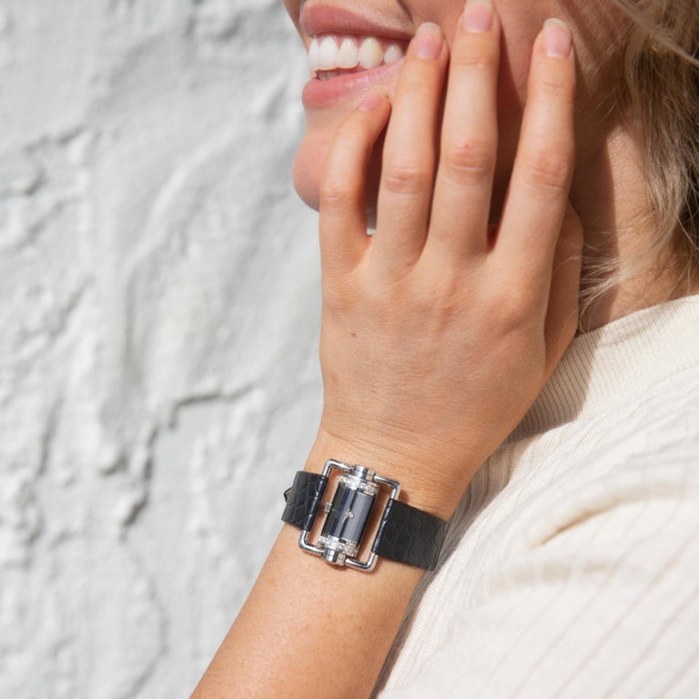 Corum Horizontal Diamond Ladies Steel Watch Black Leather 