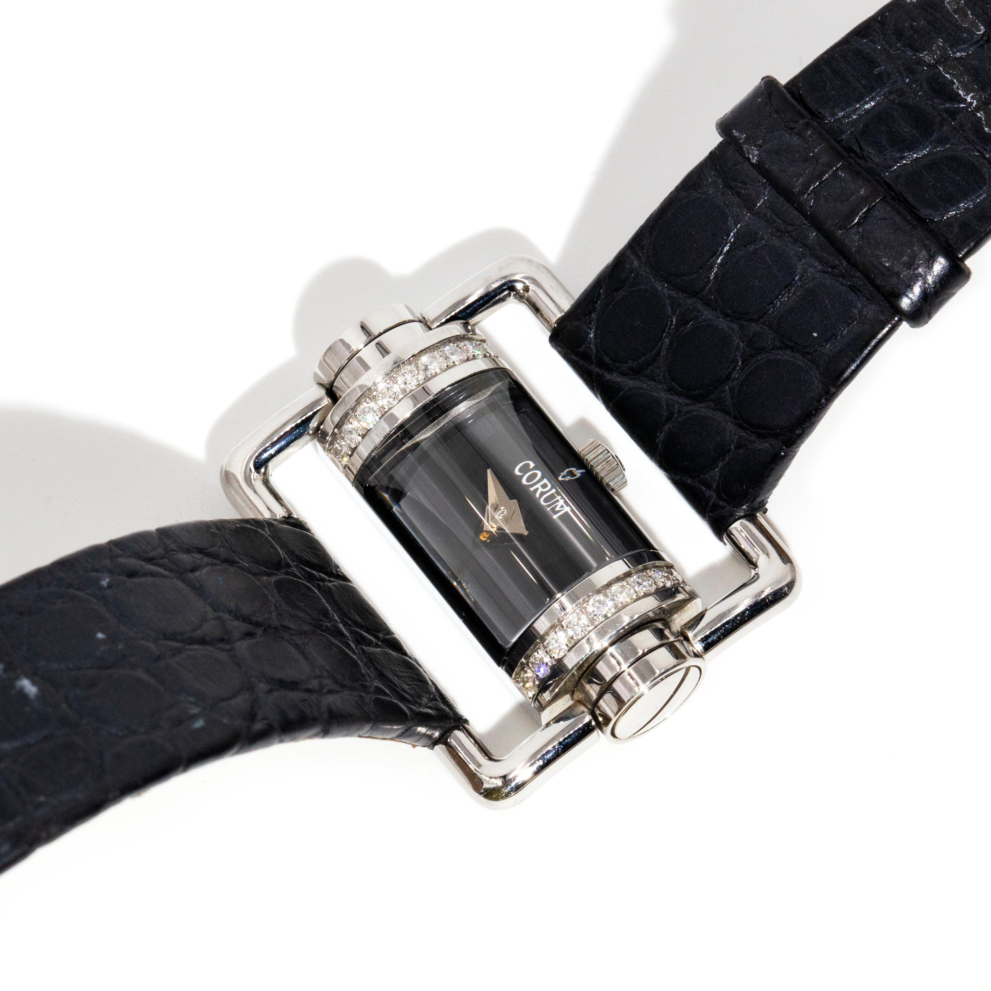 Corum Horizontale Diamant-Damenuhr mit Krokodilarmband Referenz 130.330.47 (Rundschliff)