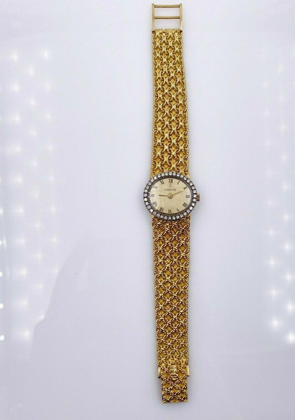 Corum Ladies Diamond Bezel 18 Karat Yellow and White Gold Watch In Good Condition In San Diego, CA