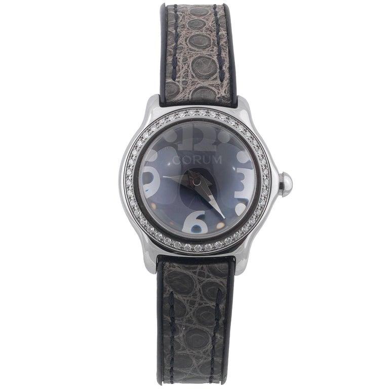 Taille brillant Corum Ladies Stainless Steel Diamond Bubble Quartz Wristwatch en vente