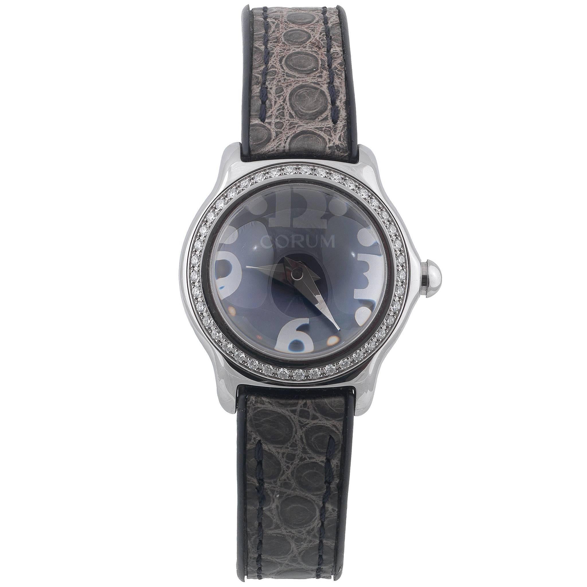 Corum Ladies Stainless Steel Diamond Bubble Quartz Wristwatch en vente