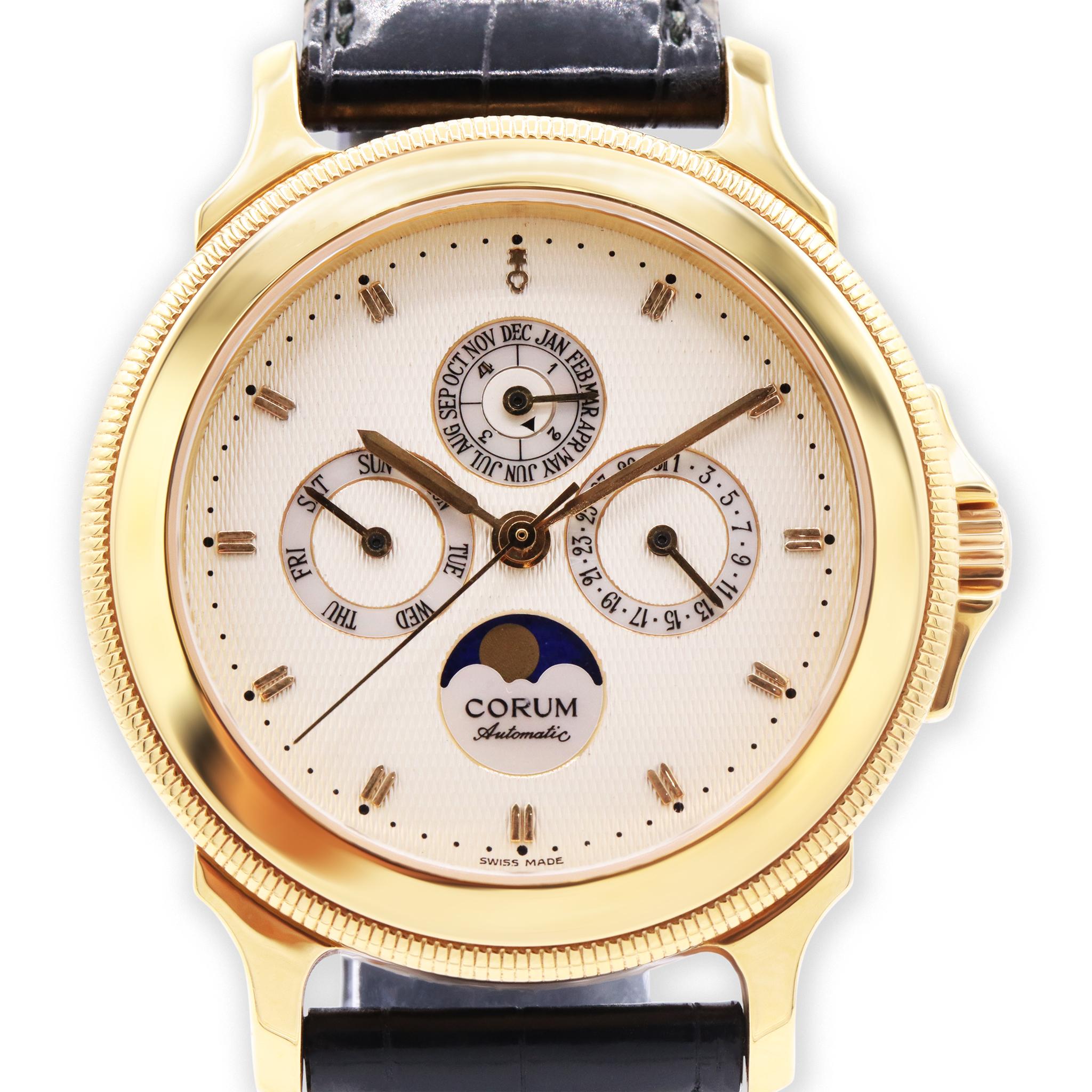 Corum Limited Edition Perpetual Calendar Temps Mecanique 18K Yellow Gold watch In Excellent Condition For Sale In New York, NY