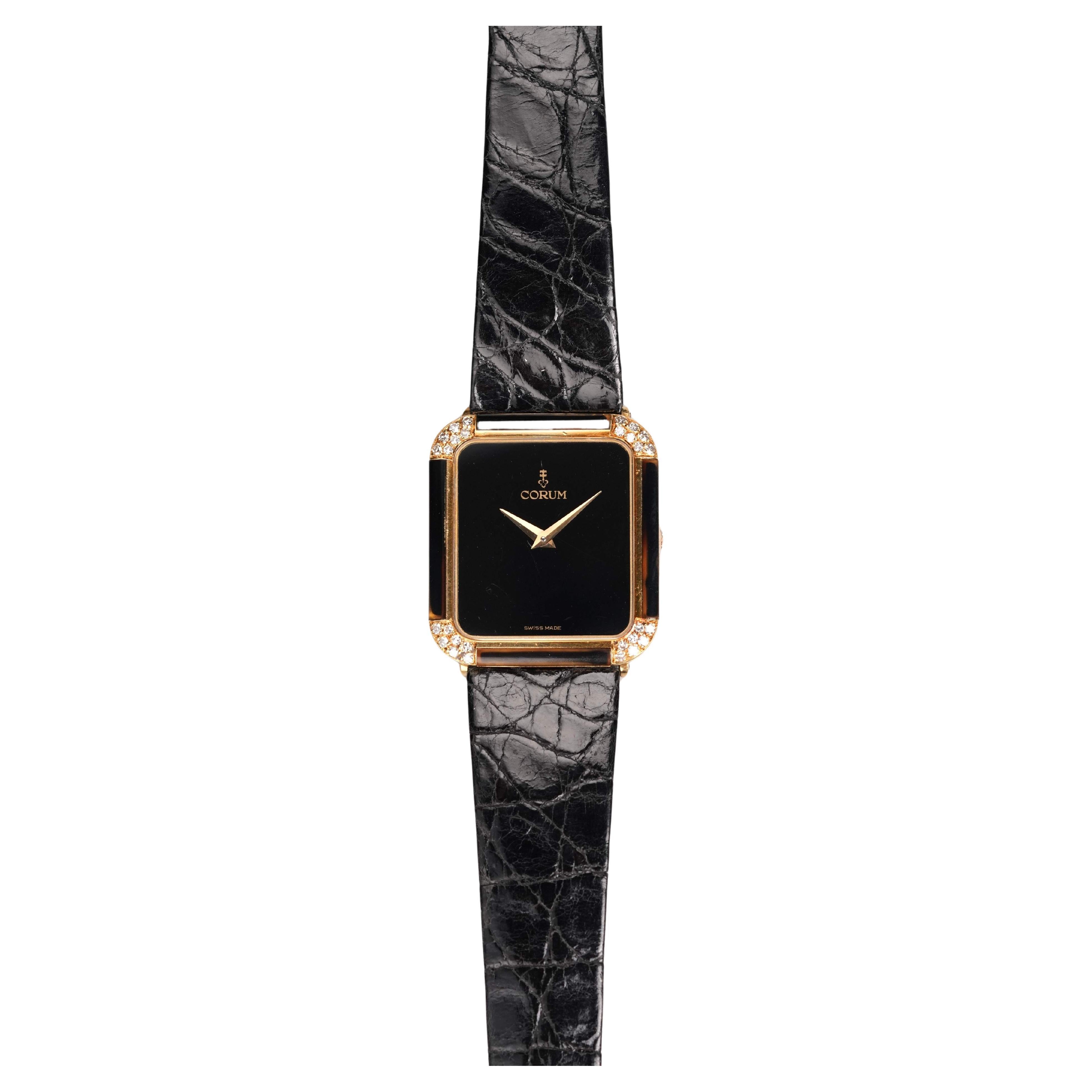 Corum Onyx Tank Watch in 18K Yellow Gold, 1980s