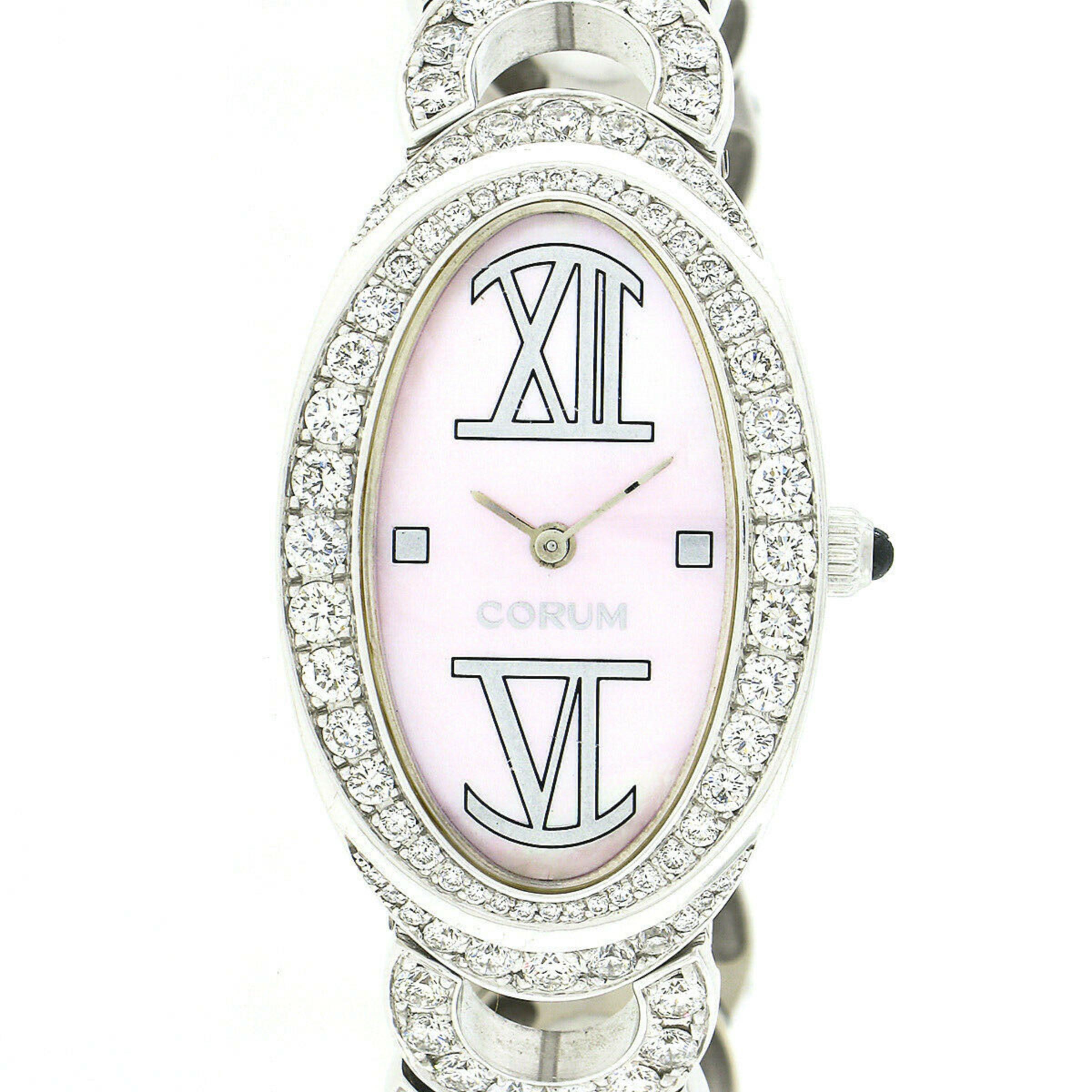 Corum Ovale 18k Weißgold Rosa MoP Zifferblatt Quarz-Armbanduhr 137.410.69 (Rundschliff) im Angebot