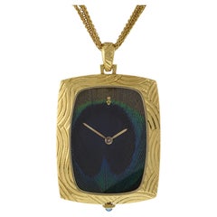 Retro Corum Peacock Feather 18K Yellow Gold Pocket Watch