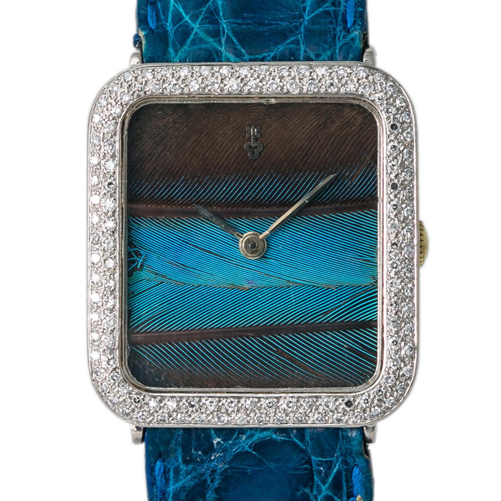 Corum Peacock Feather 27536/7623 Unisex Hand Wind 18k White Gold Diamonds Watch In Excellent Condition For Sale In Miami, FL