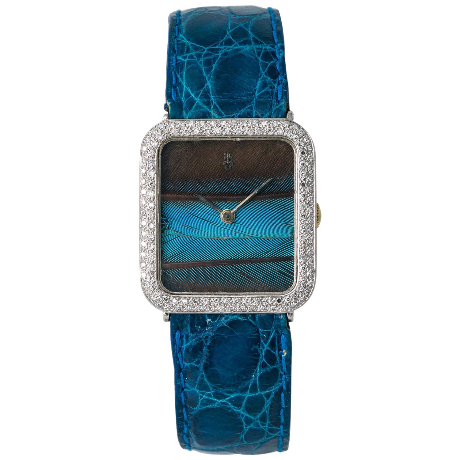 Corum Peacock Feather 27536/7623 Unisex Hand Wind 18k White Gold Diamonds Watch For Sale