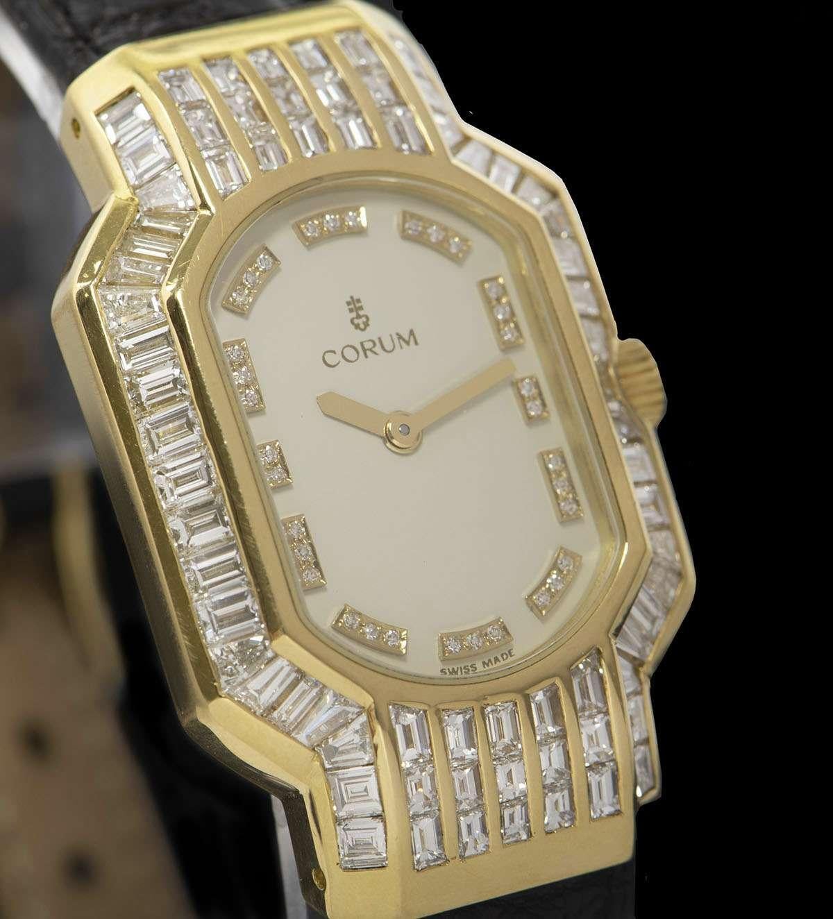 Corum Rue De La Paix Ladies 18 Karat Gold White Dial Diamond Set 185.751.56 In Excellent Condition In London, GB