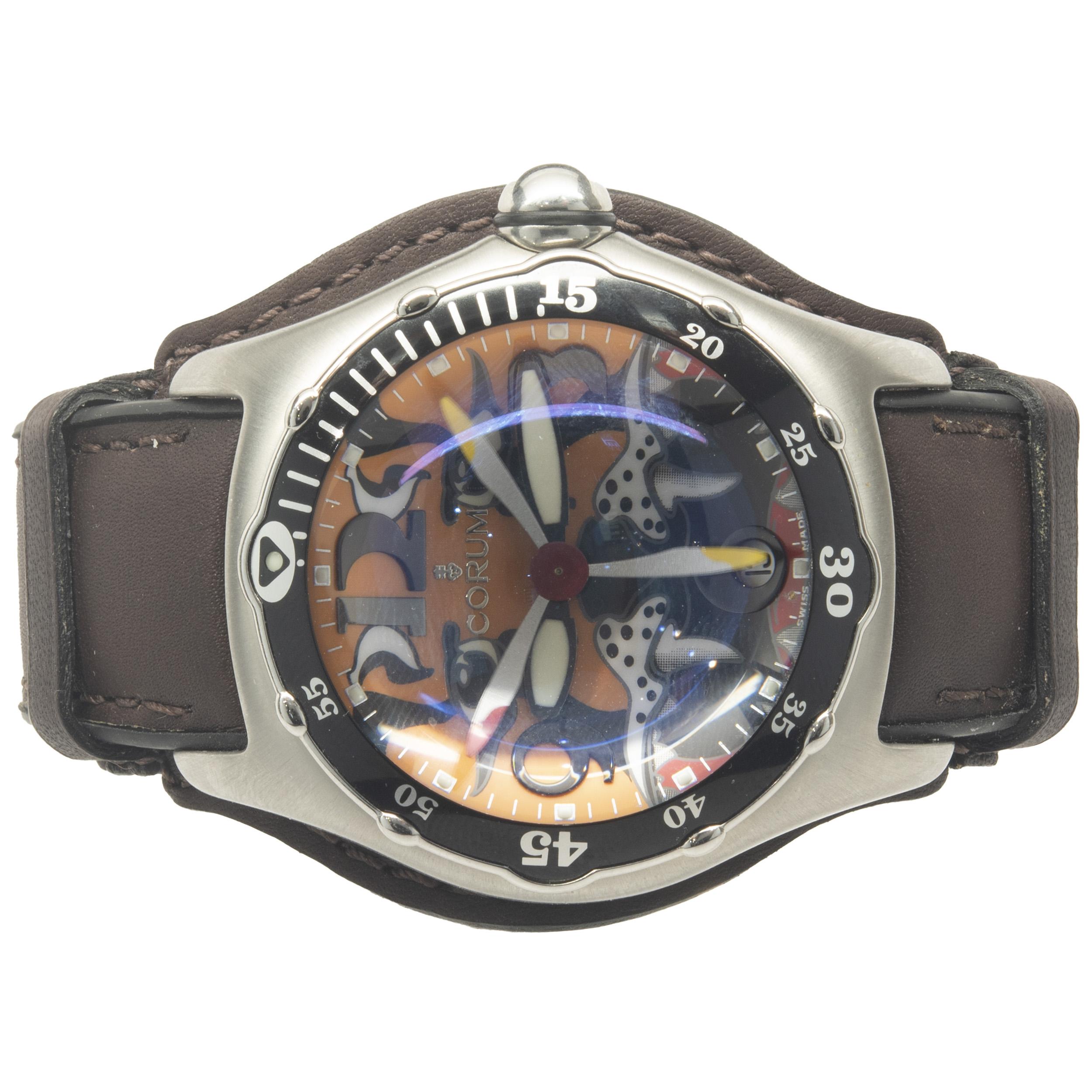 Movement: automatic
Function: hours, minutes, seconds, date
Case: 44.50mm stainless steel round case, sapphire bubble crystal, push/pull crown, rotating bezel
Band: brown leather, deployment clasp
Dial: flying tiger
Serial #: 1709XXX
Reference #: