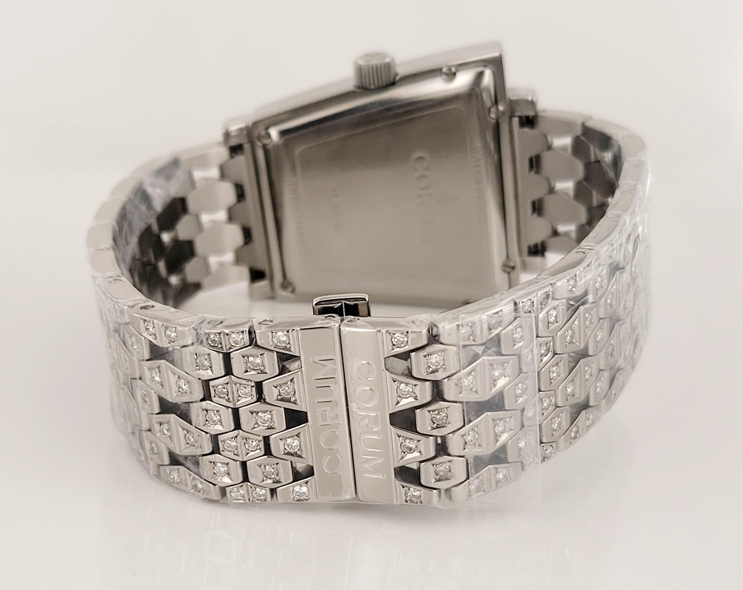 Round Cut Corum Stainless Steel Watch with Diamonds For Sale