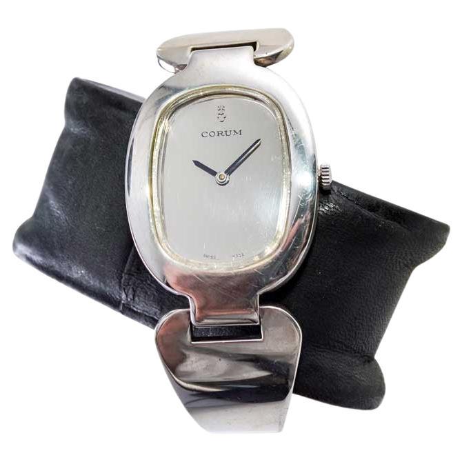 Corum Sterling Silver Cuff Style Manual Watch, 1970s For Sale