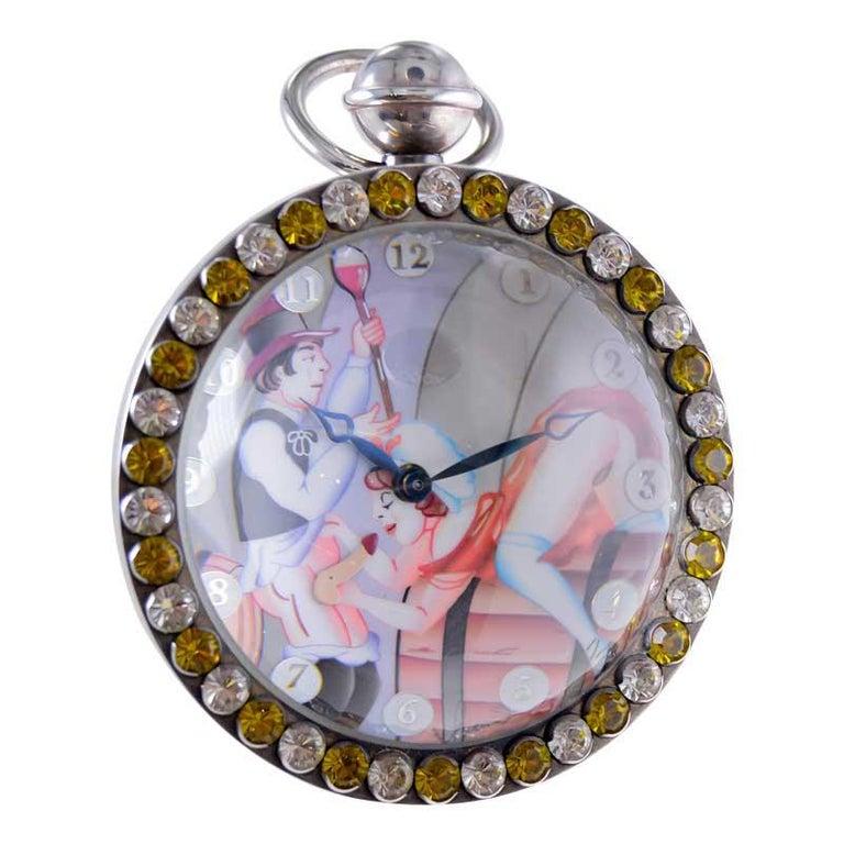 FACTORY / HOUSE: Corum Watch Company
STYLE / REFERENCE: Erotic Ball Desk Clock
METAL / MATERIAL: Sterling Silver and Semi Precious Stones
CIRCA / YEAR: 1990's
DIMENSIONS / SIZE: 3 Inches X 3 Inches Diameter
MOVEMENT / CALIBER: Manual Winding / 17